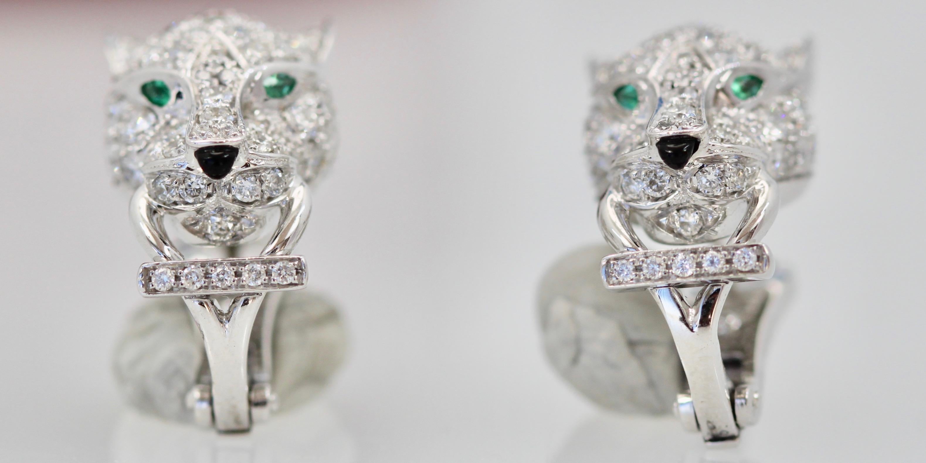 Cartier Diamond Panthere Earrings 18 Karat White Gold 1