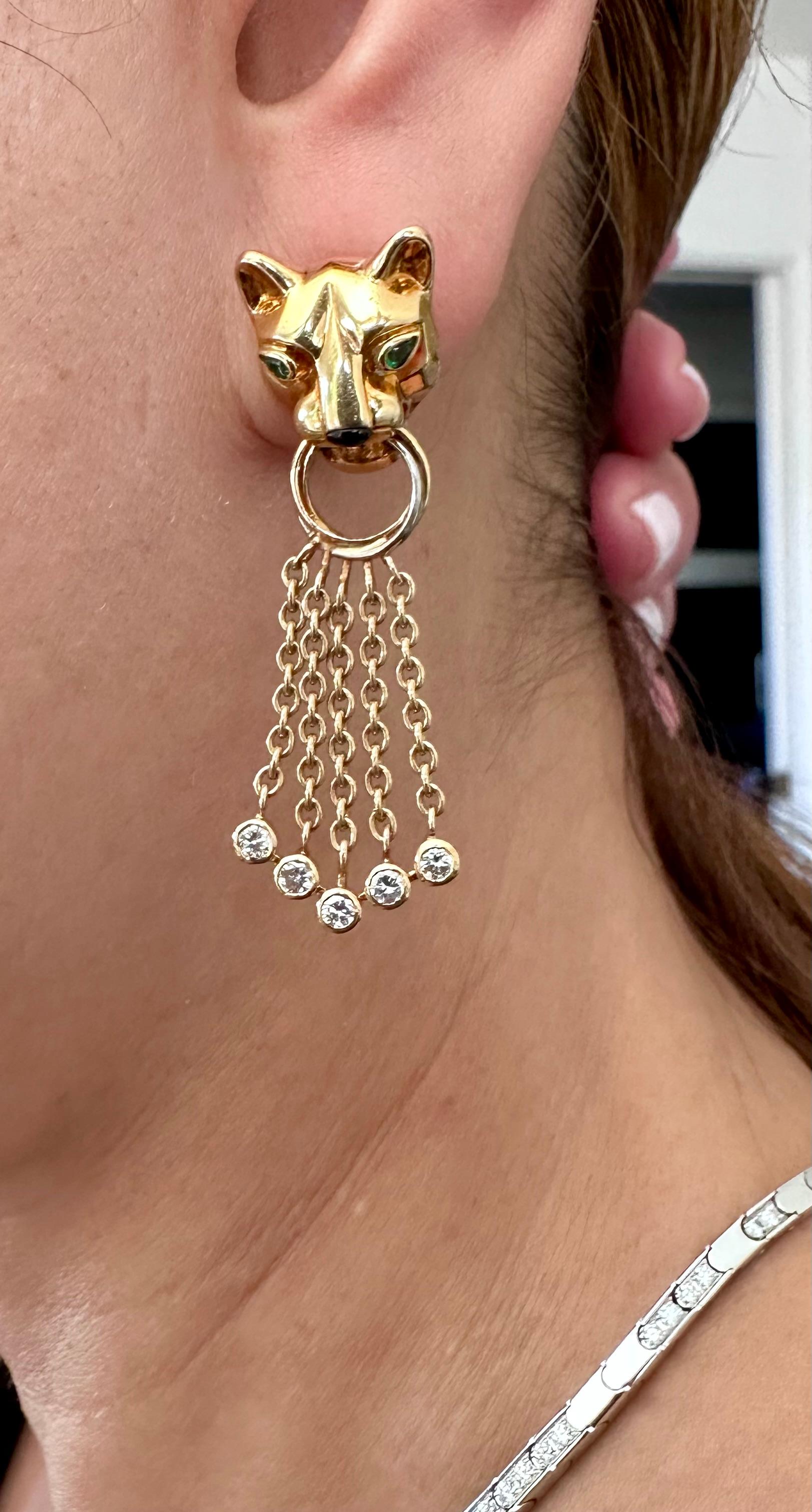 Cartier Diamond Panthere Earrings 18k Yellow Gold  For Sale 5