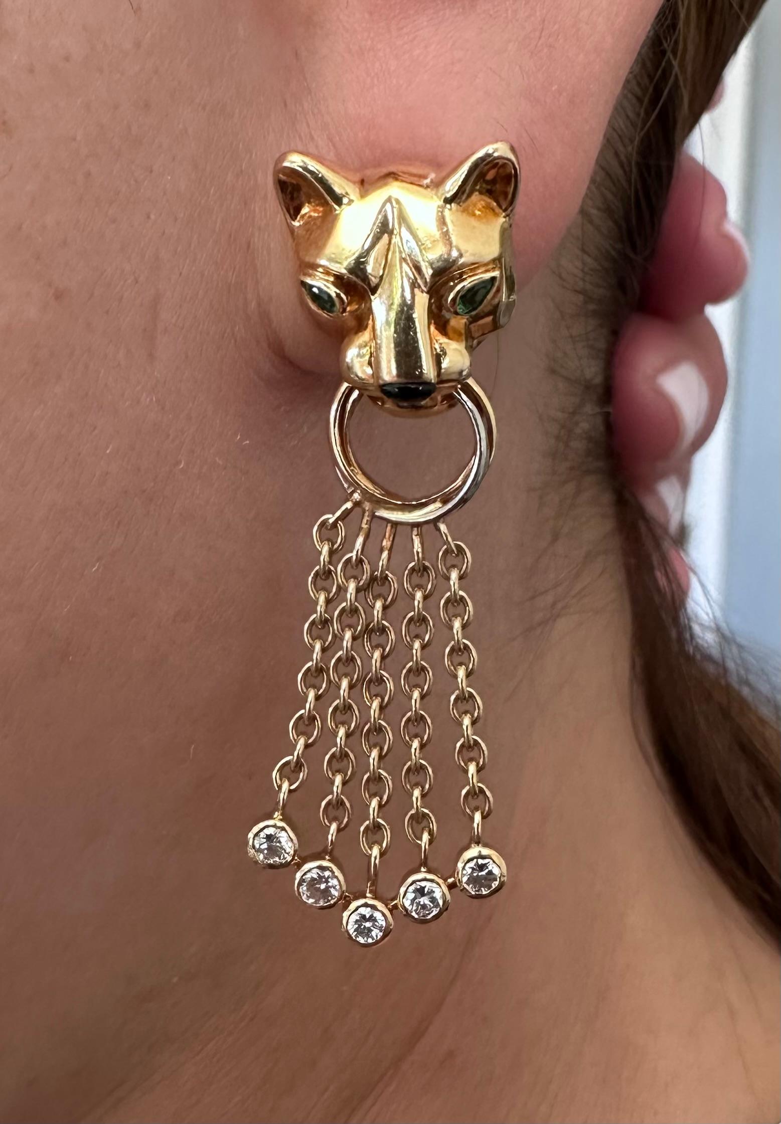 Cartier Diamond Panthere Earrings 18k Yellow Gold  In Good Condition For Sale In Beverly Hills, CA