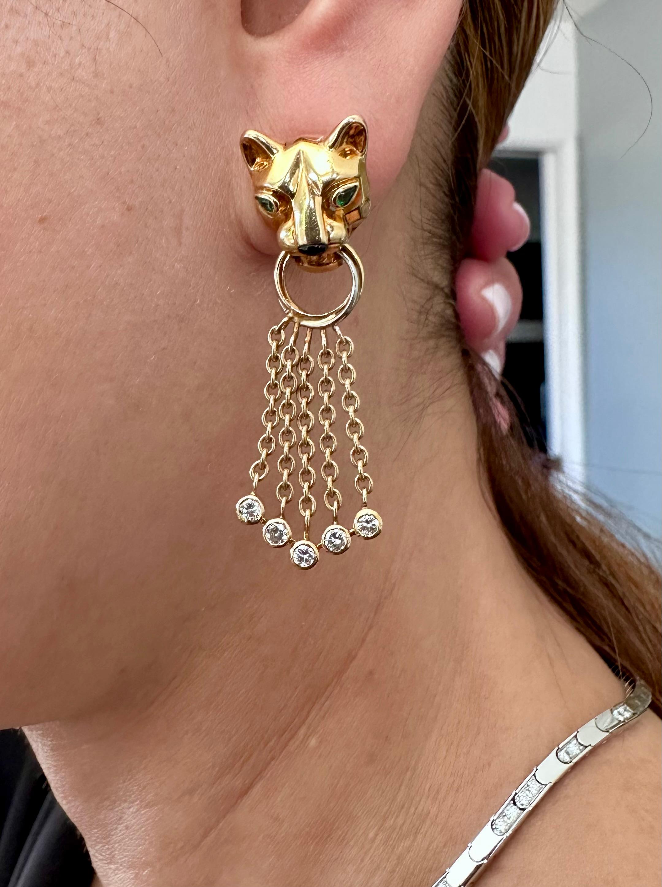 Cartier Diamond Panthere Earrings 18k Yellow Gold  For Sale 4