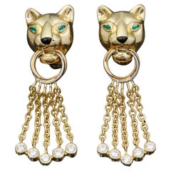 Cartier Diamond Panthere Earrings 18k Yellow Gold 