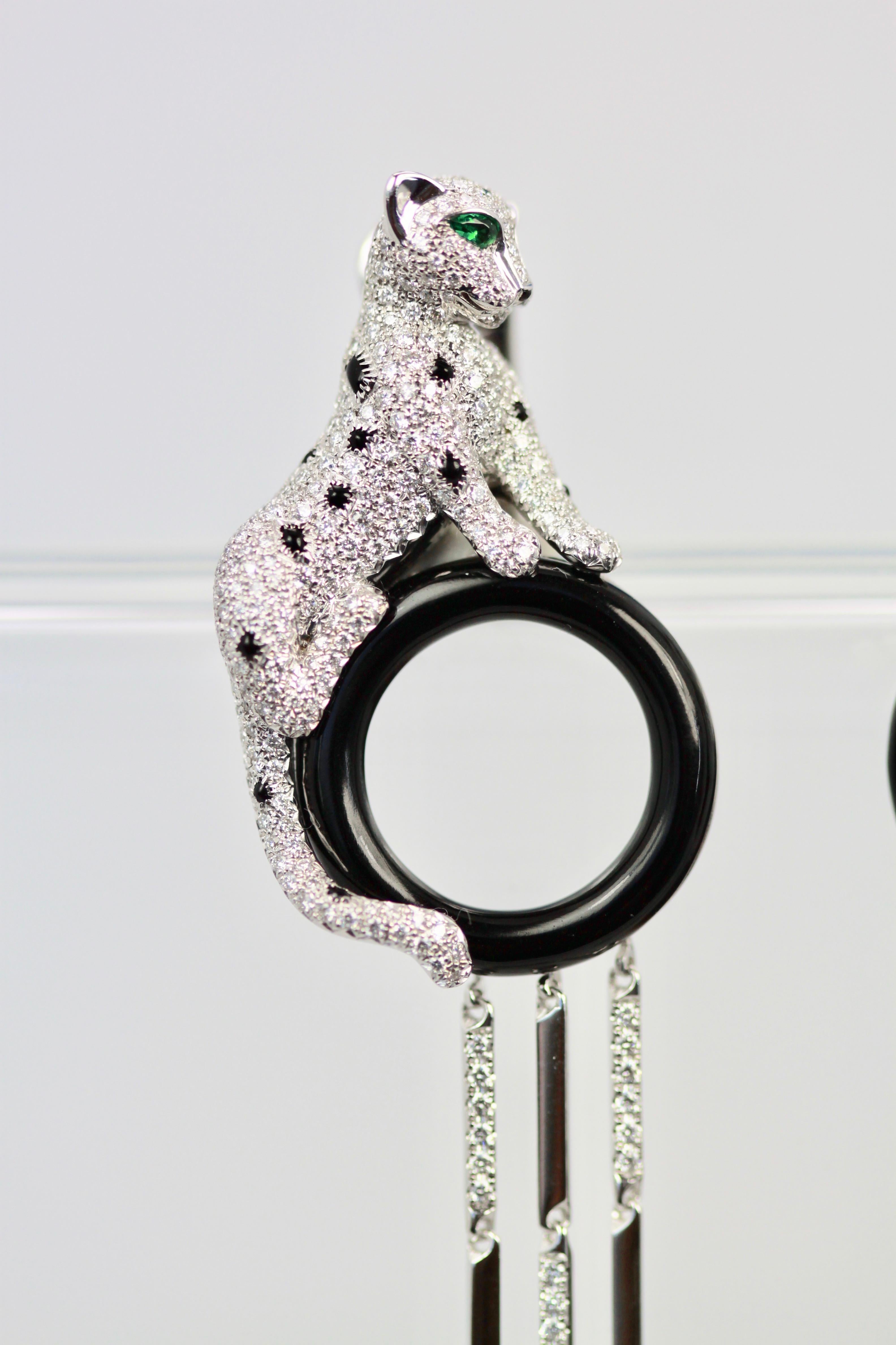 Cartier Diamond Panthere Earrings with Onyx and Emeralds 18K 4