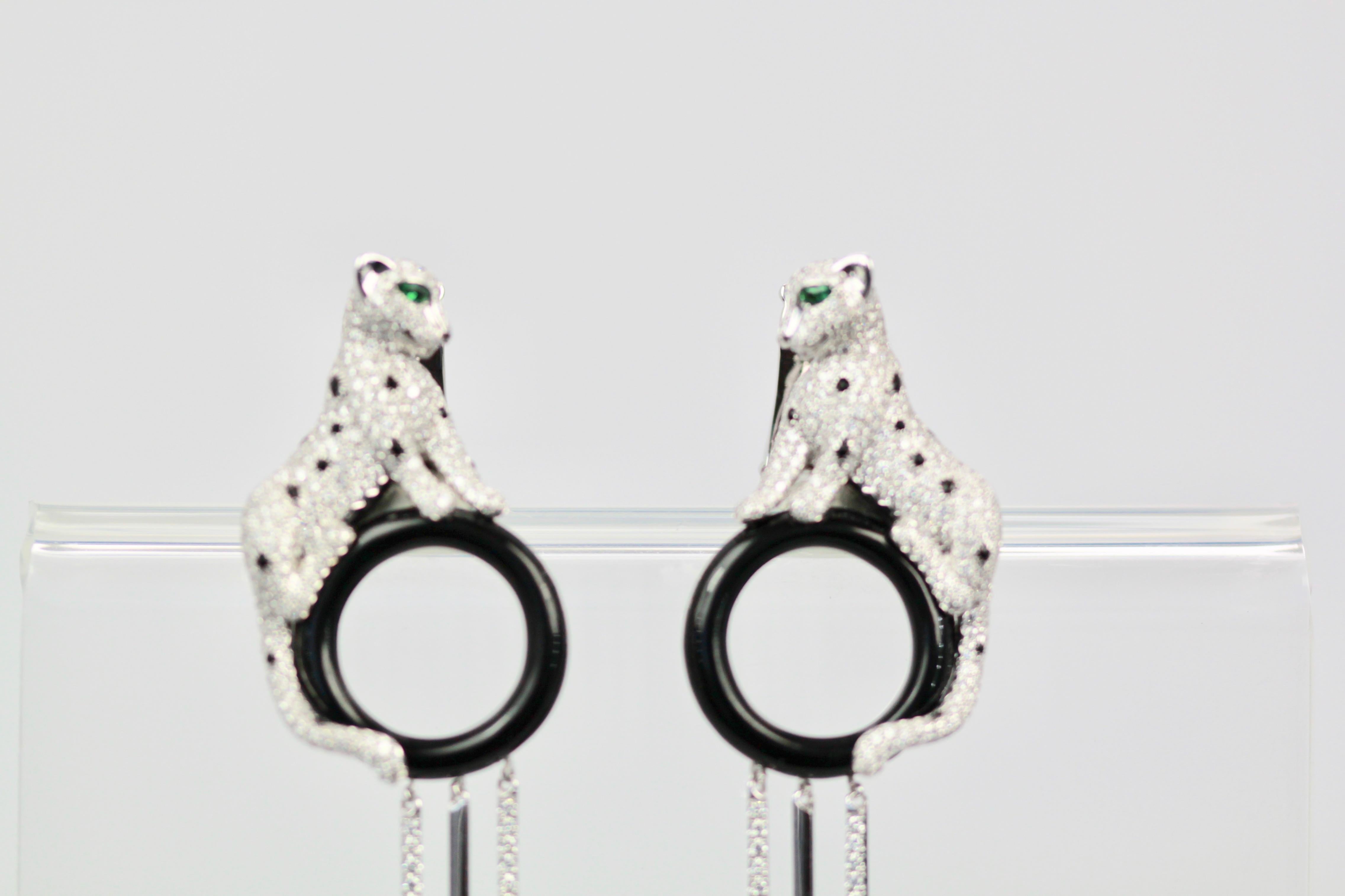 Cartier Diamond Panthere Earrings with Onyx and Emeralds 18K 1