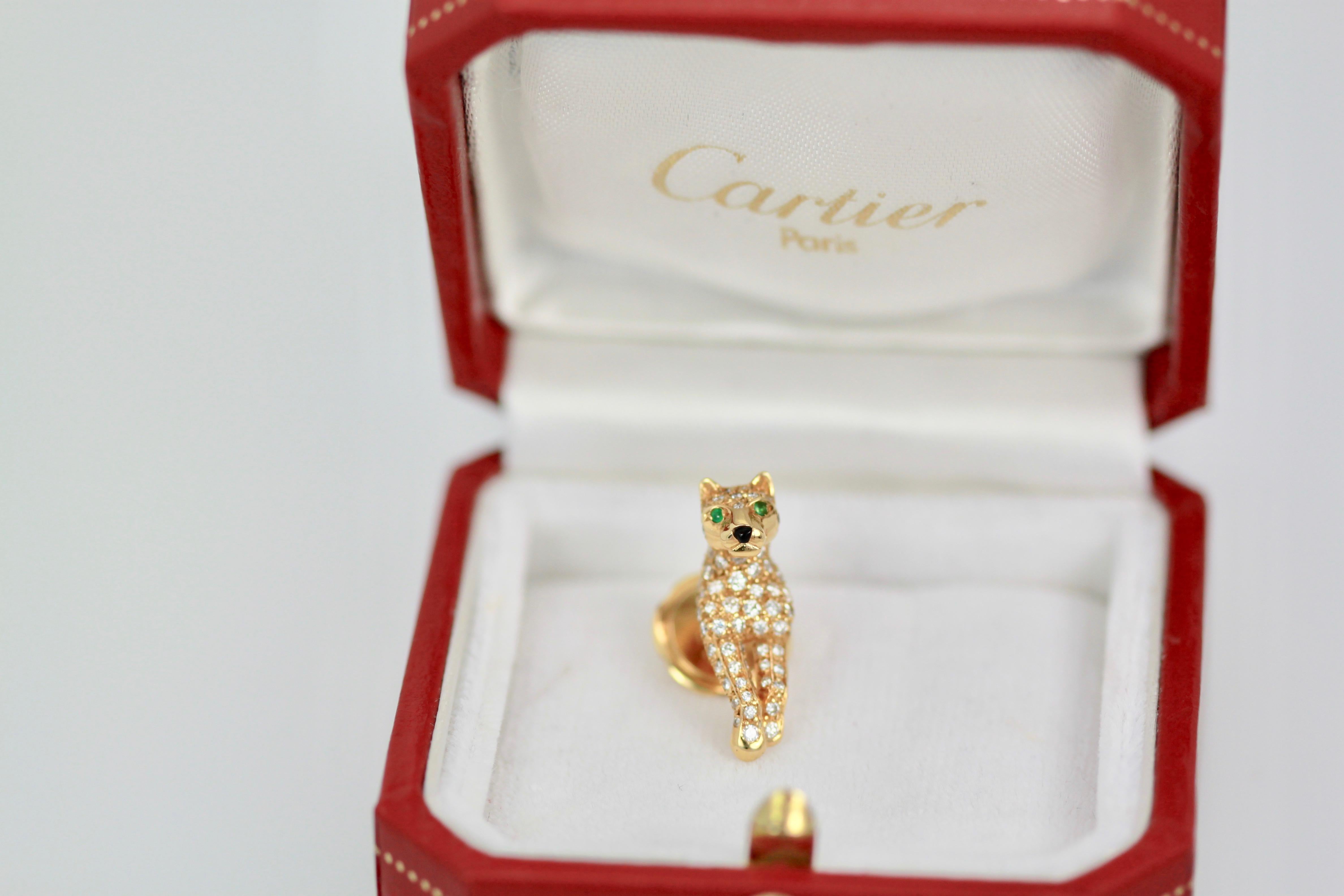 Women's or Men's Cartier Diamond Panthere Lapel Pin 18 Karat