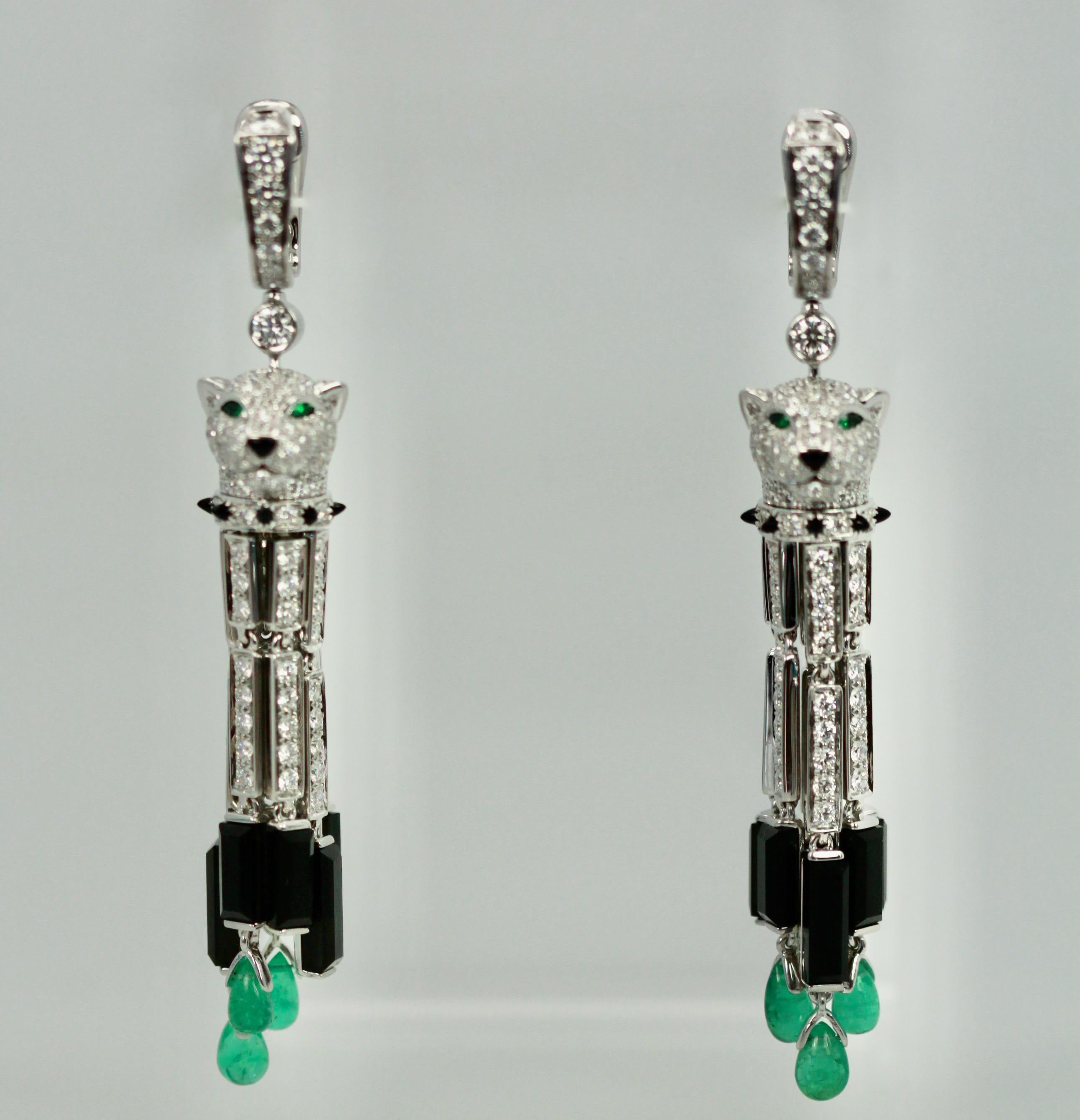 Modern Cartier Diamond Panthere Tassel Earrings