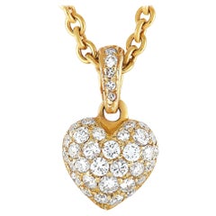 Cartier Diamond Pave 18 Karat Yellow Gold Diamond Heart Pendant Chain Necklace