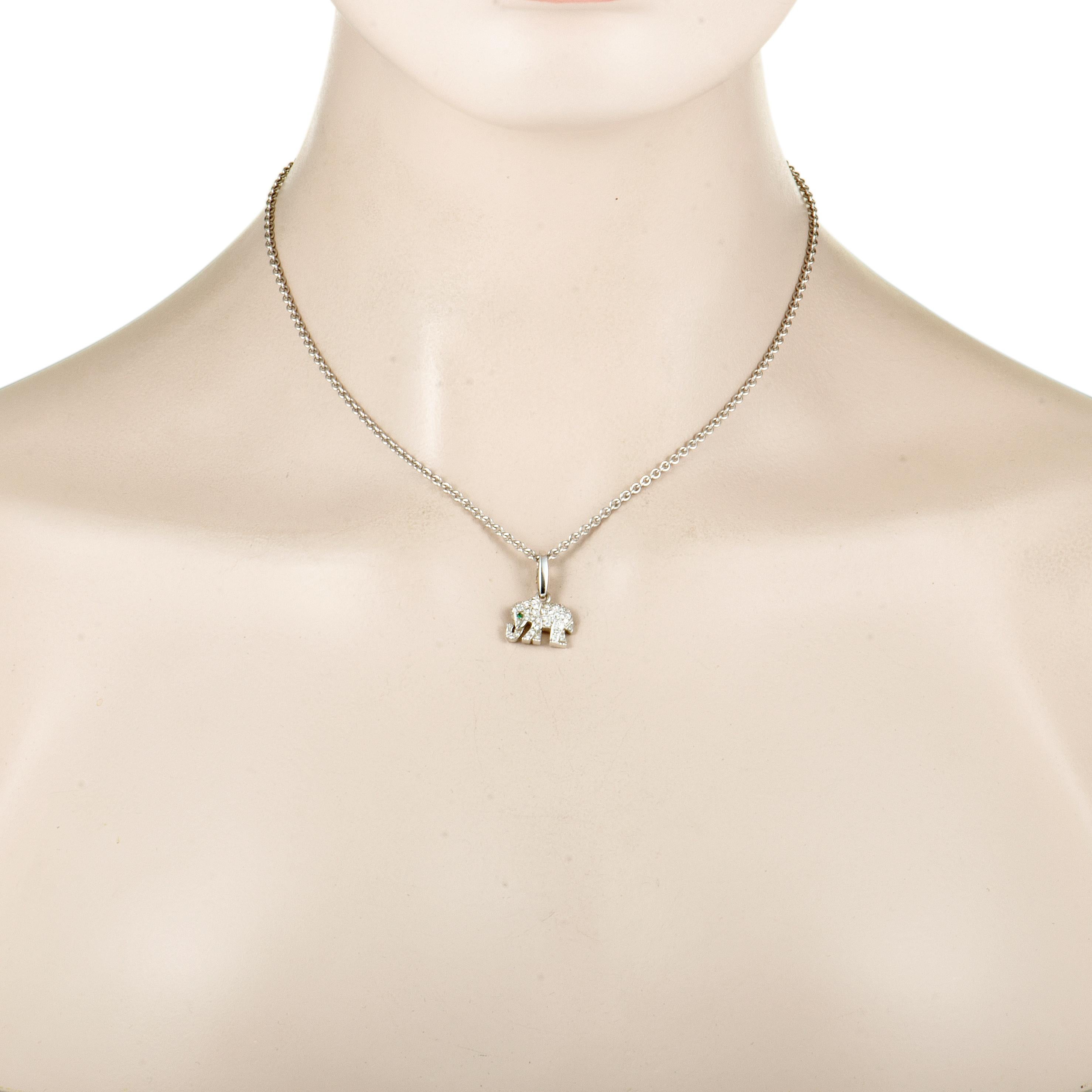 Presented with a stylish rolo chain onto which a gorgeously dainty elephant pendant is attached, this beautiful necklace designed by Cartier offers an incredibly charming look. The necklace is wonderfully made of elegant 18K white gold and