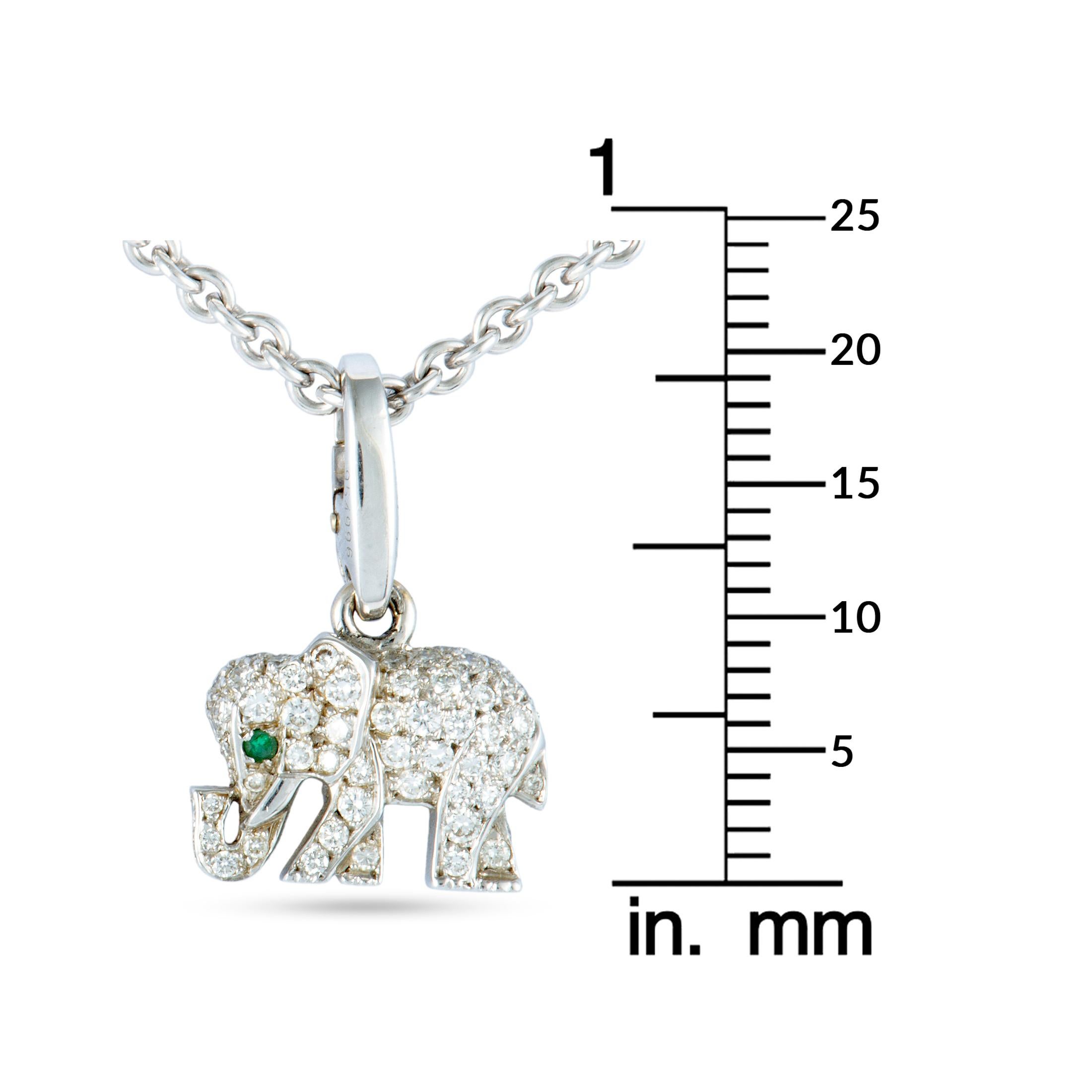 Cartier Diamond Pave and Emerald White Gold Small Elephant Pendant Necklace In Excellent Condition In Southampton, PA