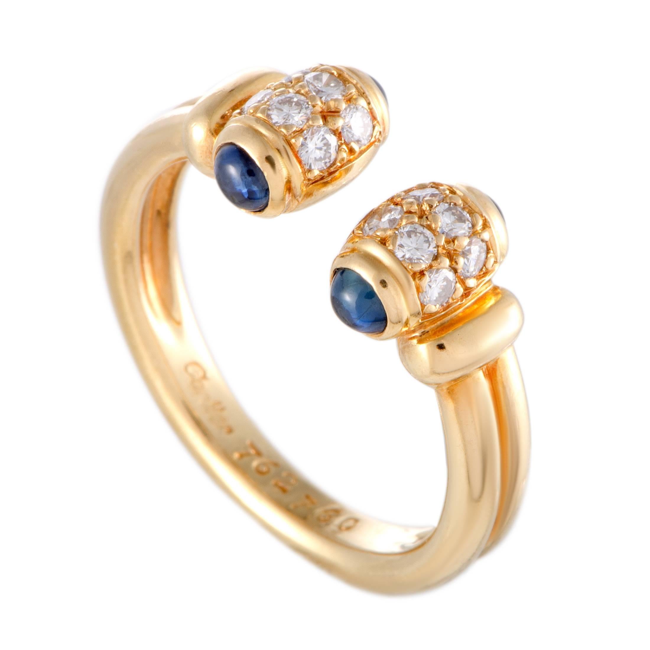 Cartier Diamond Pave and Sapphire Yellow Gold Open Band Ring