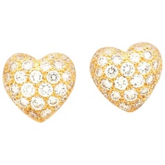 Cartier Diamond Pave Heart Earrings 18 Karat Yellow Gold and Diamonds