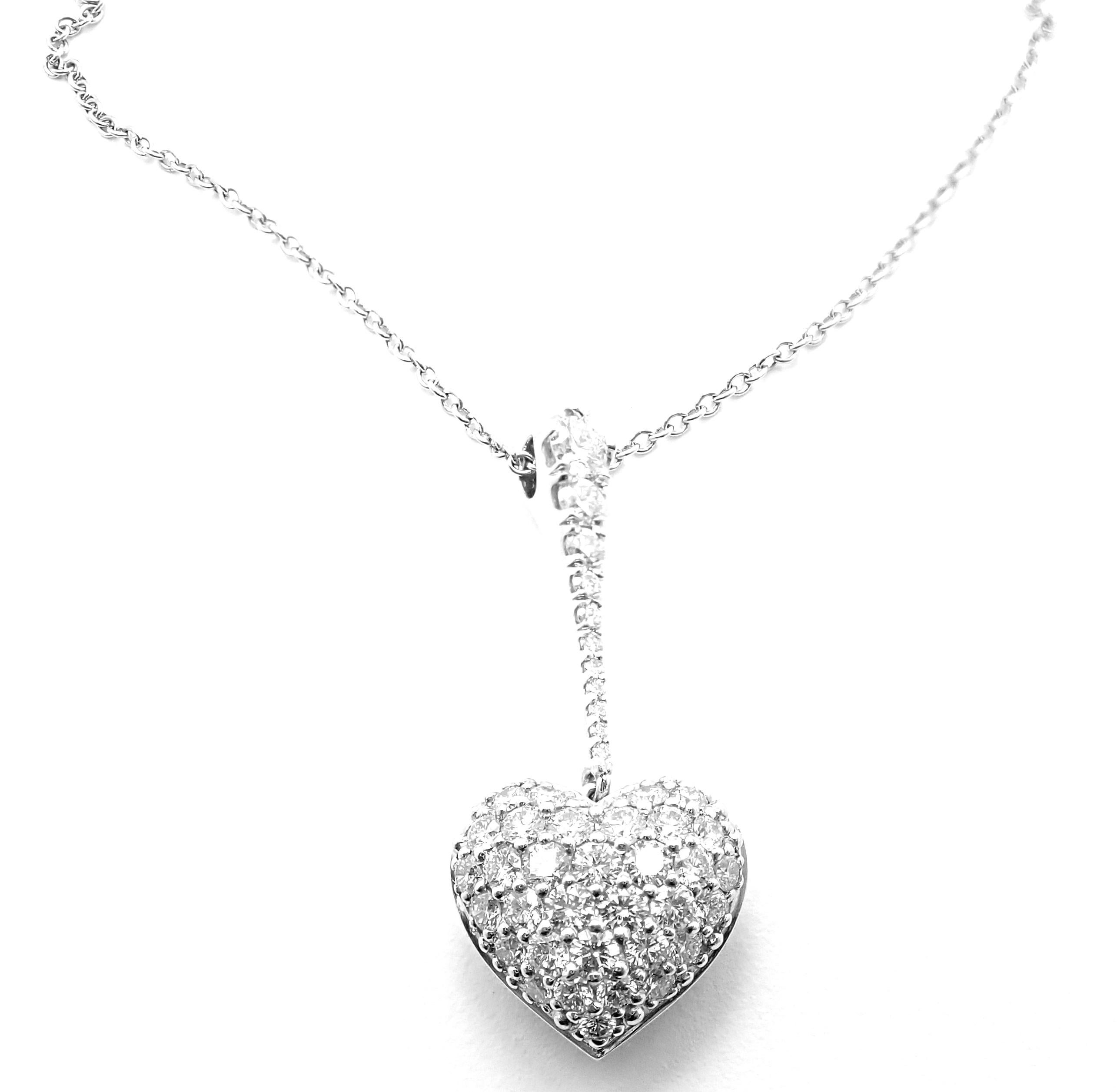Brilliant Cut Cartier Diamond Pave Heart Platinum Pendant Necklace