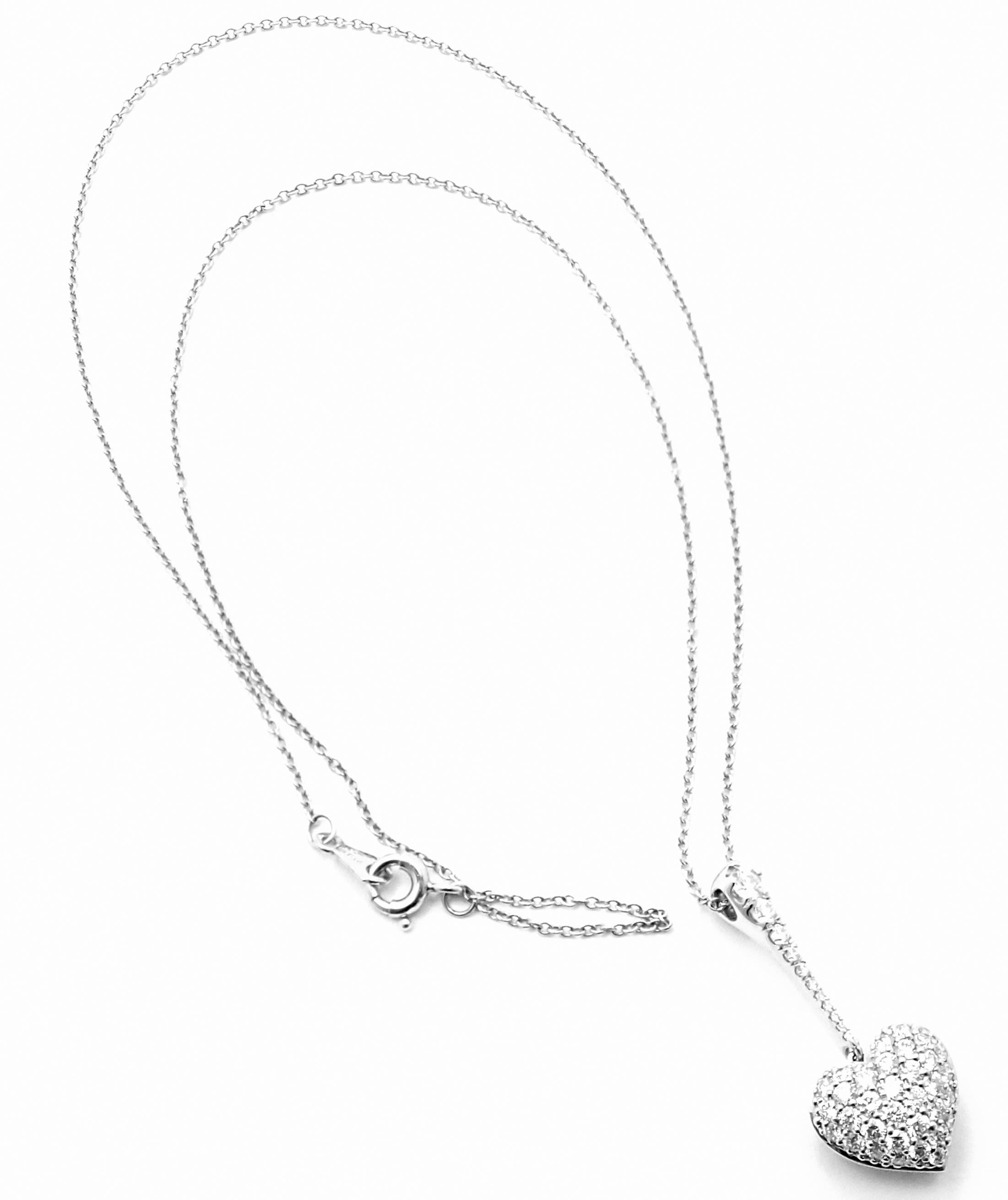 Cartier Diamond Pave Heart Platinum Pendant Necklace In Excellent Condition In Holland, PA