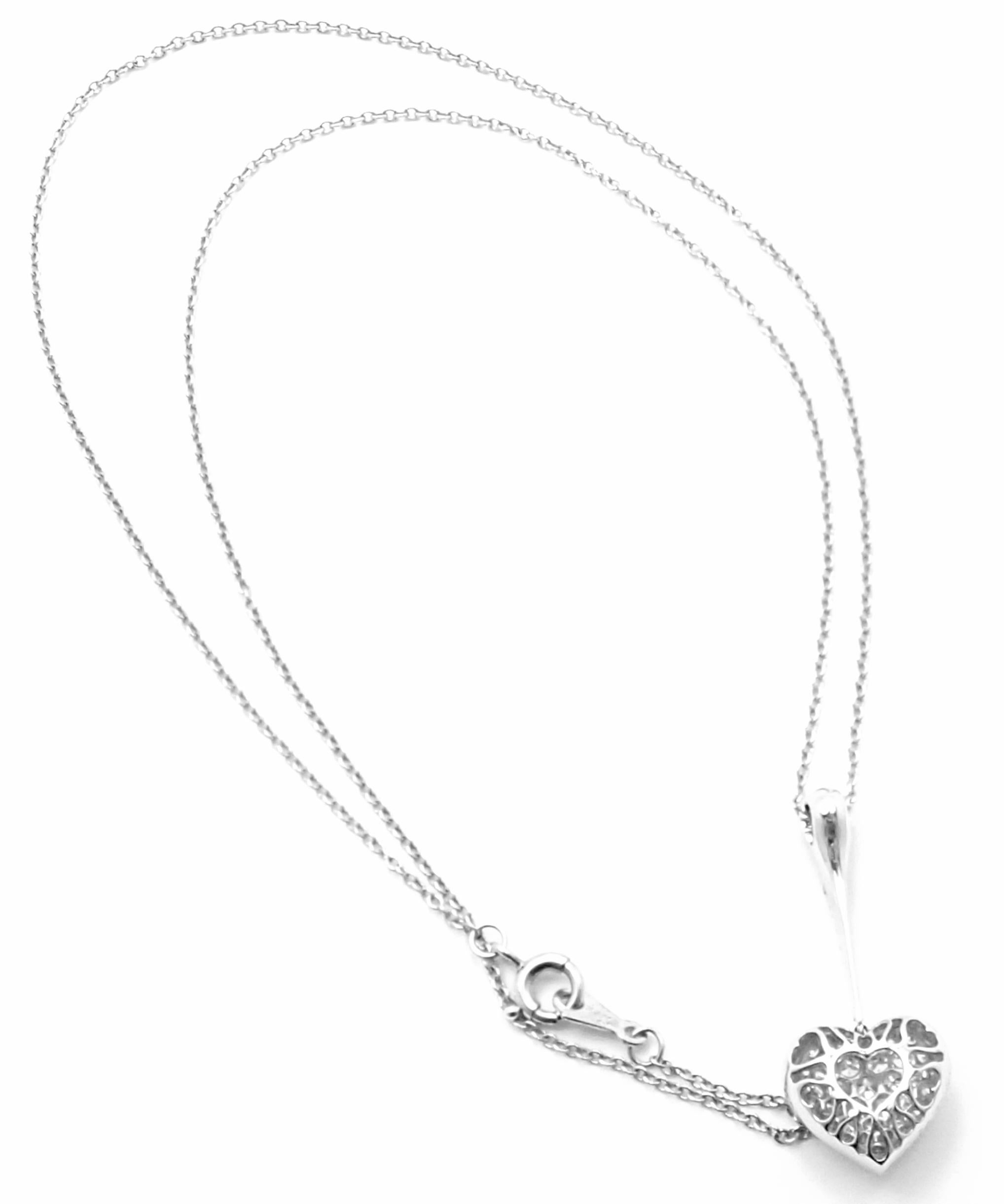 Women's or Men's Cartier Diamond Pave Heart Platinum Pendant Necklace