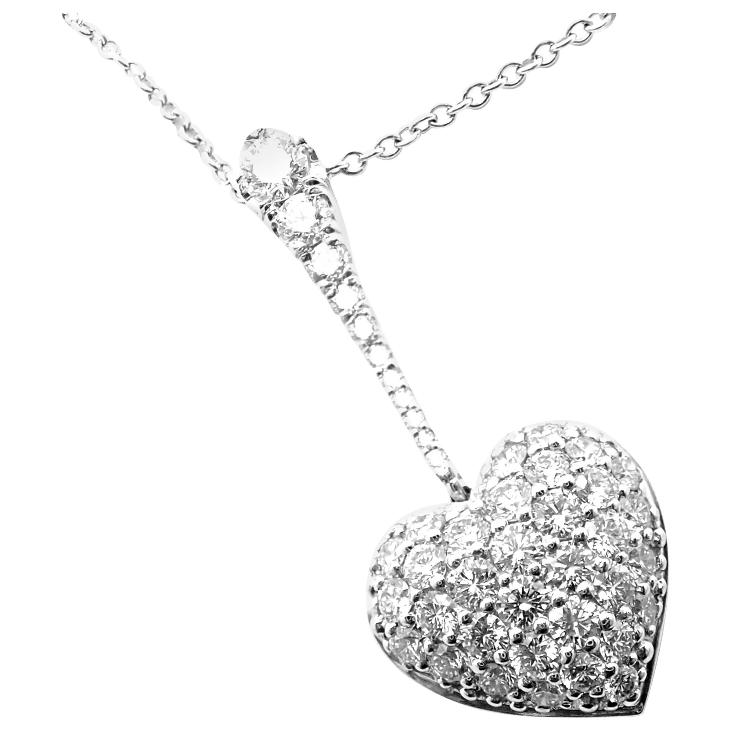 Pave Diamond Platinum Heart Pendant Necklace at 1stDibs