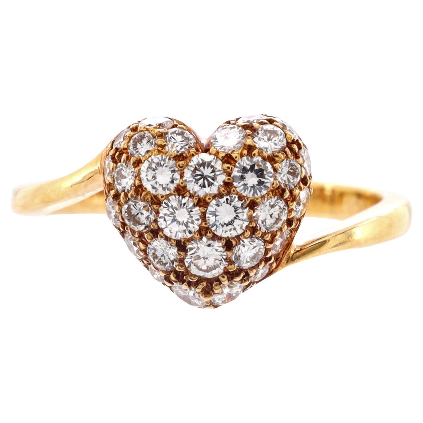 Cartier 18k Yellow Gold Heart Diamond Ring For Sale at 1stDibs