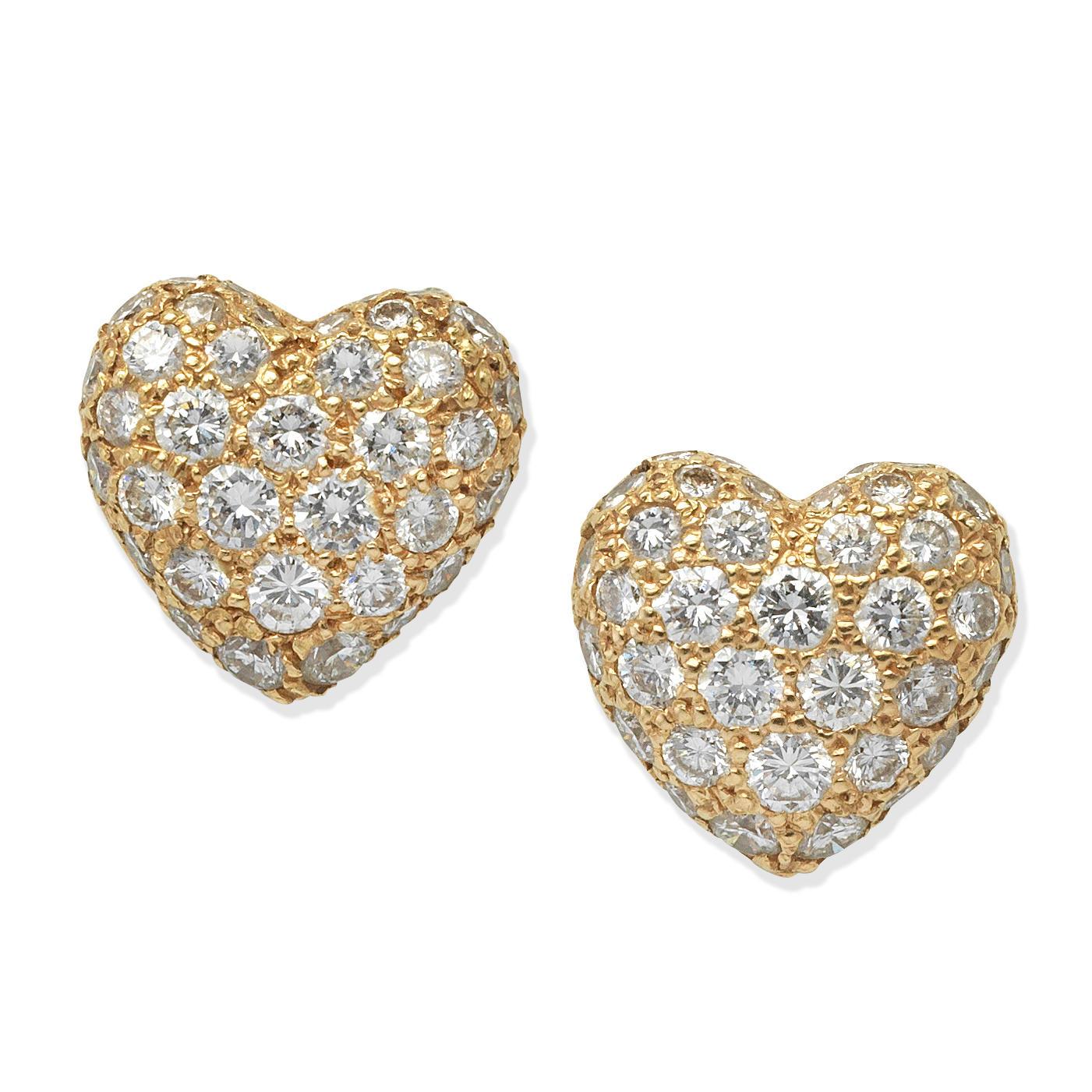 Cartier diamond pave heart stud earrings full set, box and Cartier certificate  In Good Condition For Sale In Addlestone, GB