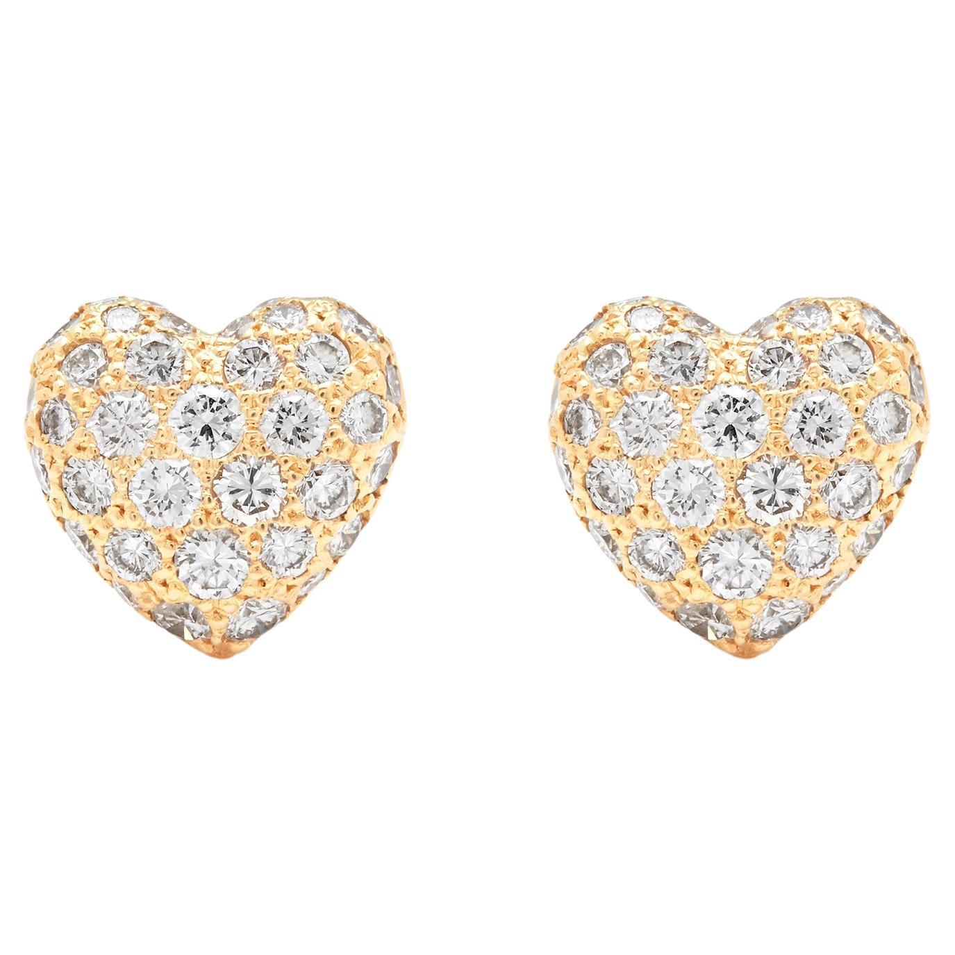 Cartier diamond pave heart stud earrings full set, box and Cartier certificate  For Sale