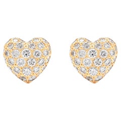 Retro Cartier diamond pave heart stud earrings full set, box and Cartier certificate 