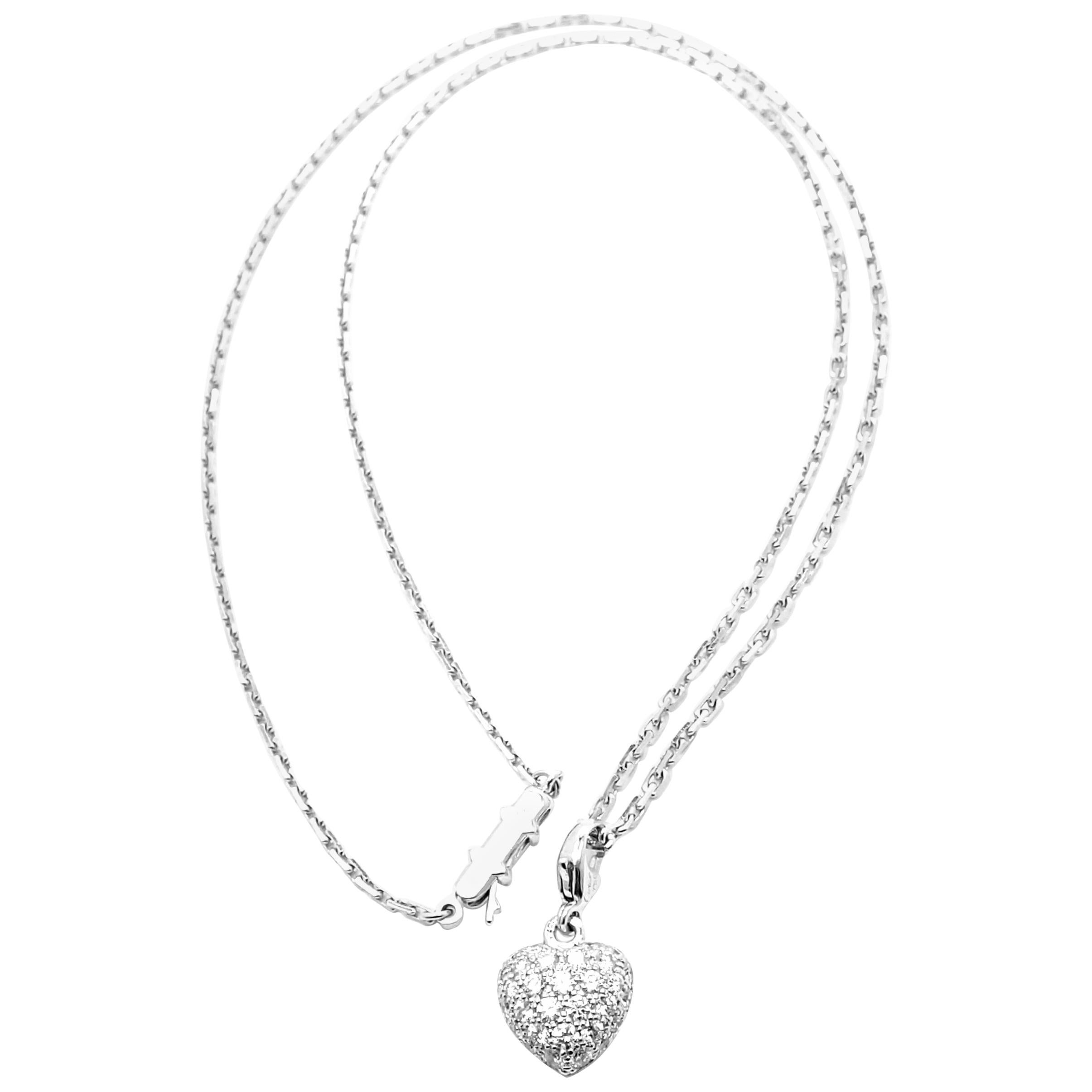 Cartier Diamond Pave Heart White Gold Pendant Necklace