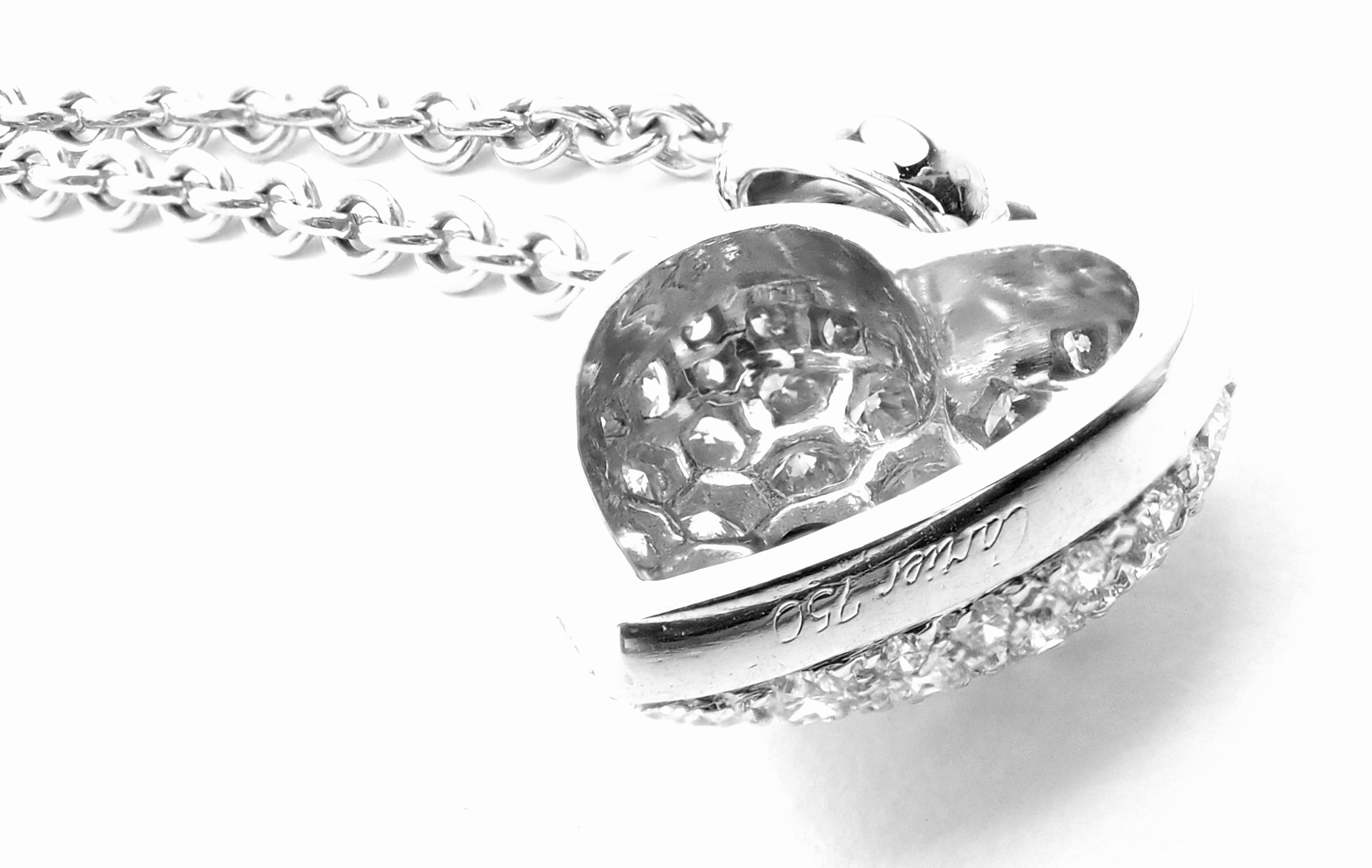 Women's or Men's Cartier Diamond Pave Large Heart White Gold Pendant Necklace