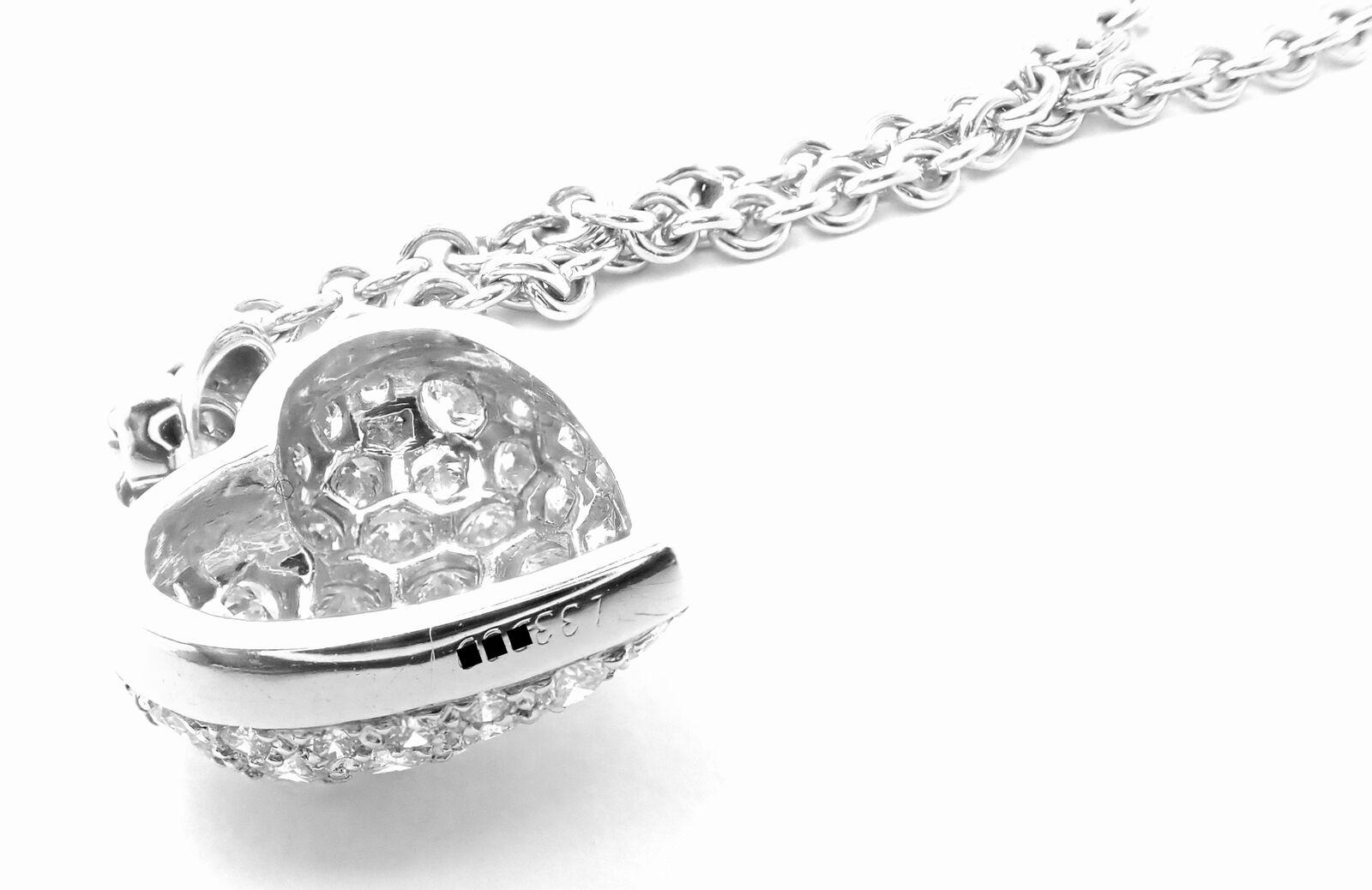 Women's or Men's Cartier Diamond Pav�é Large Heart White Gold Pendant Necklace