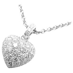 Retro Cartier Diamond Pavé Large Heart White Gold Pendant Necklace