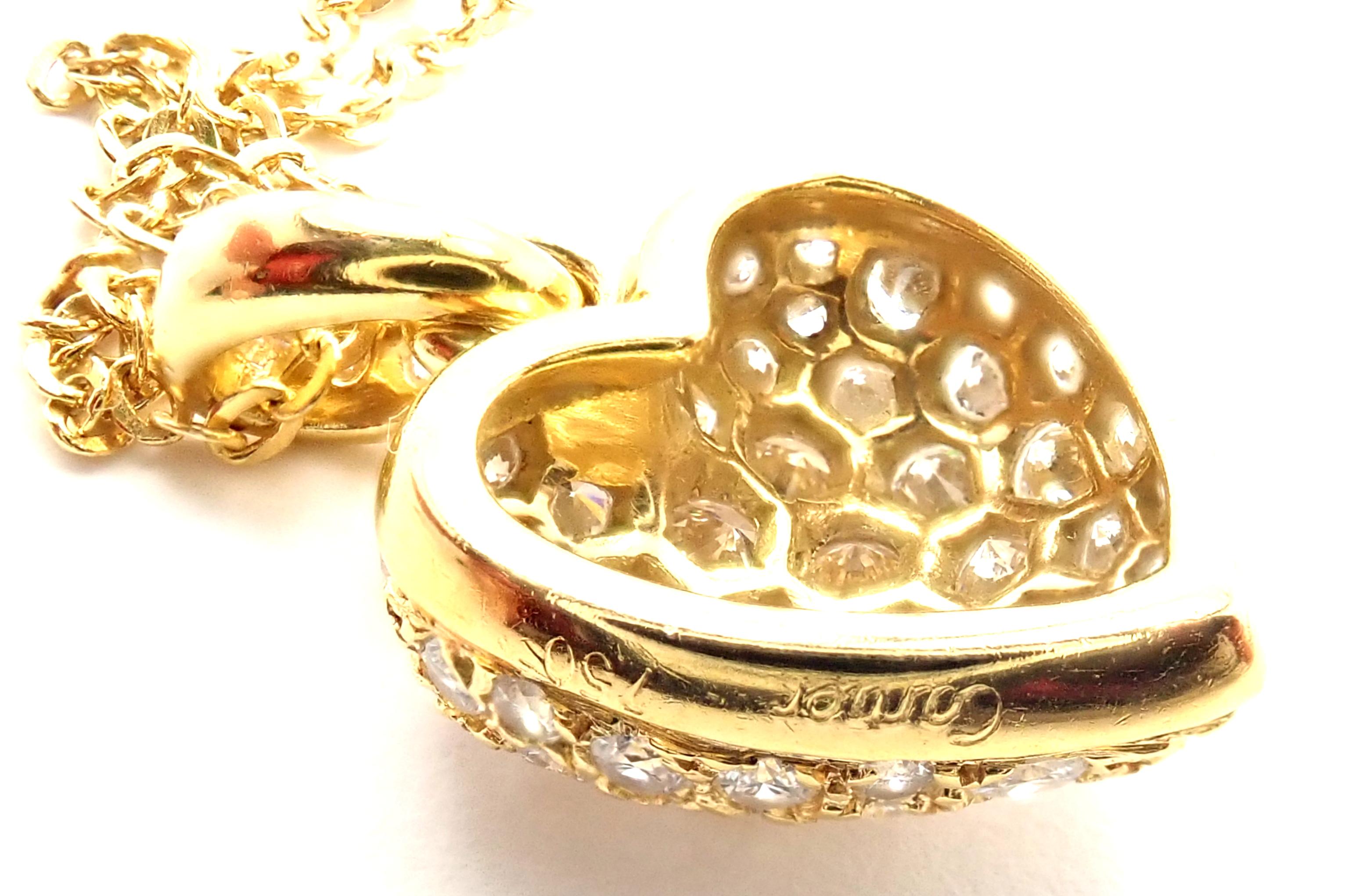 Brilliant Cut Cartier Diamond Pavé Large Heart Yellow Gold Pendant Necklace