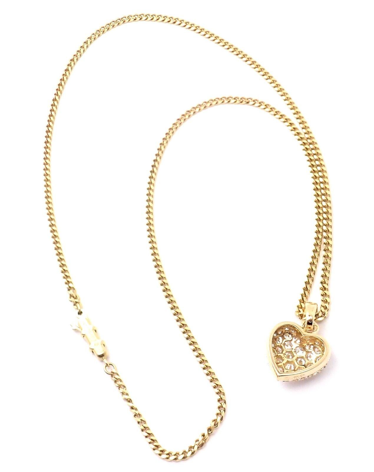 Women's or Men's Cartier Diamond Pavé Large Heart Yellow Gold Pendant Necklace For Sale