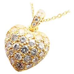 Vintage Cartier Diamond Pavé Large Heart Yellow Gold Pendant Necklace