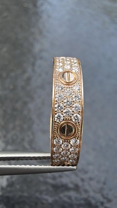 Cartier Diamond Pave Love Ring Band Small 18k Rose Gold sz 60 US 9.5 8150