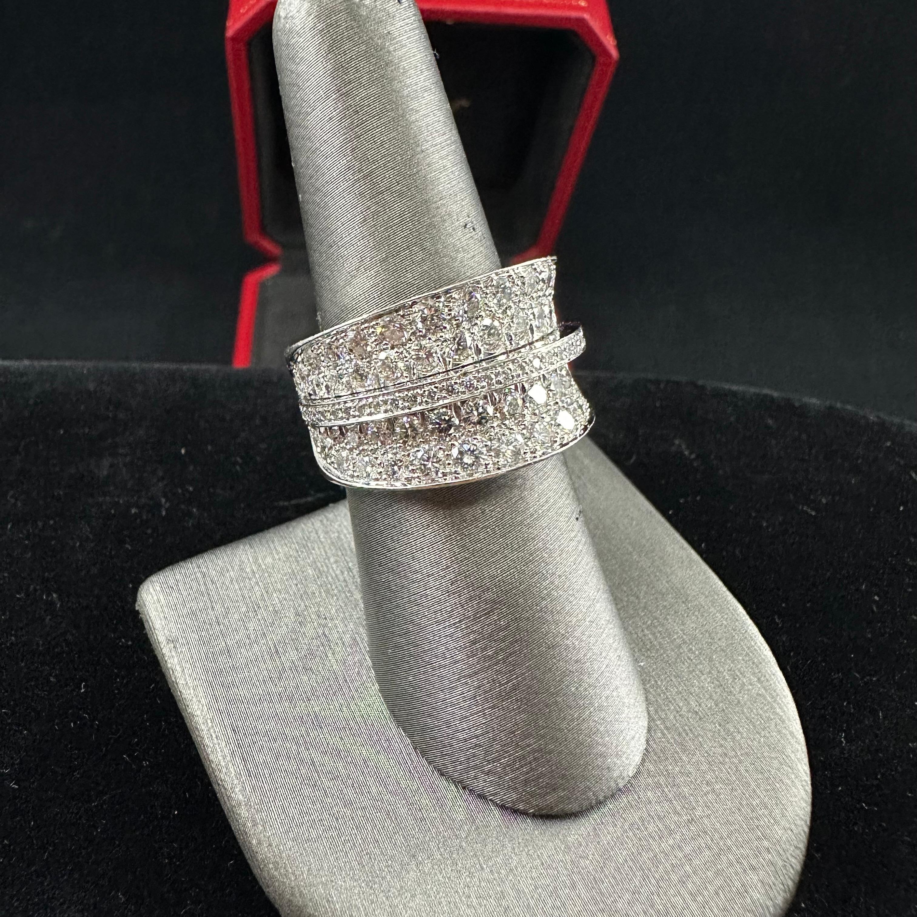 Brilliant Cut Cartier Diamond Pave Wide Band 18K White Gold