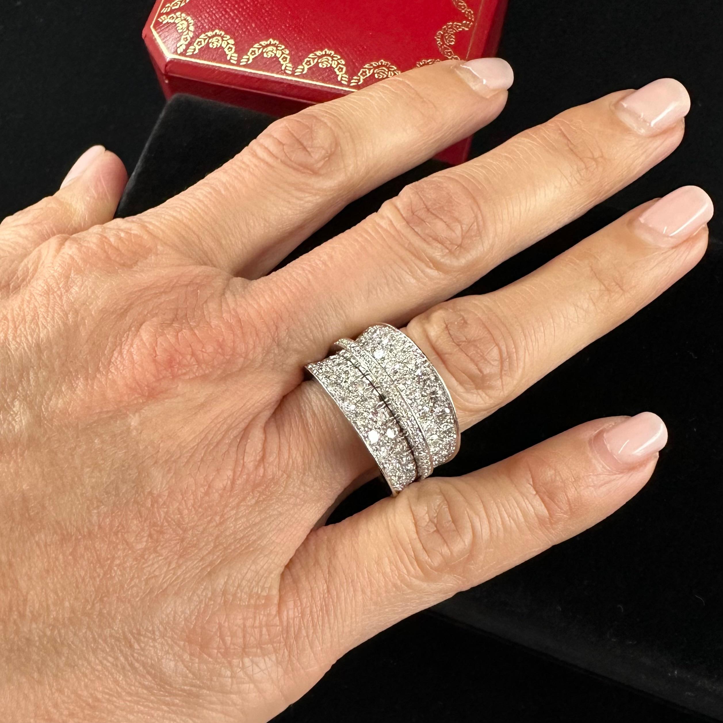 Women's or Men's Cartier Diamond Pave Wide Band 18K White Gold