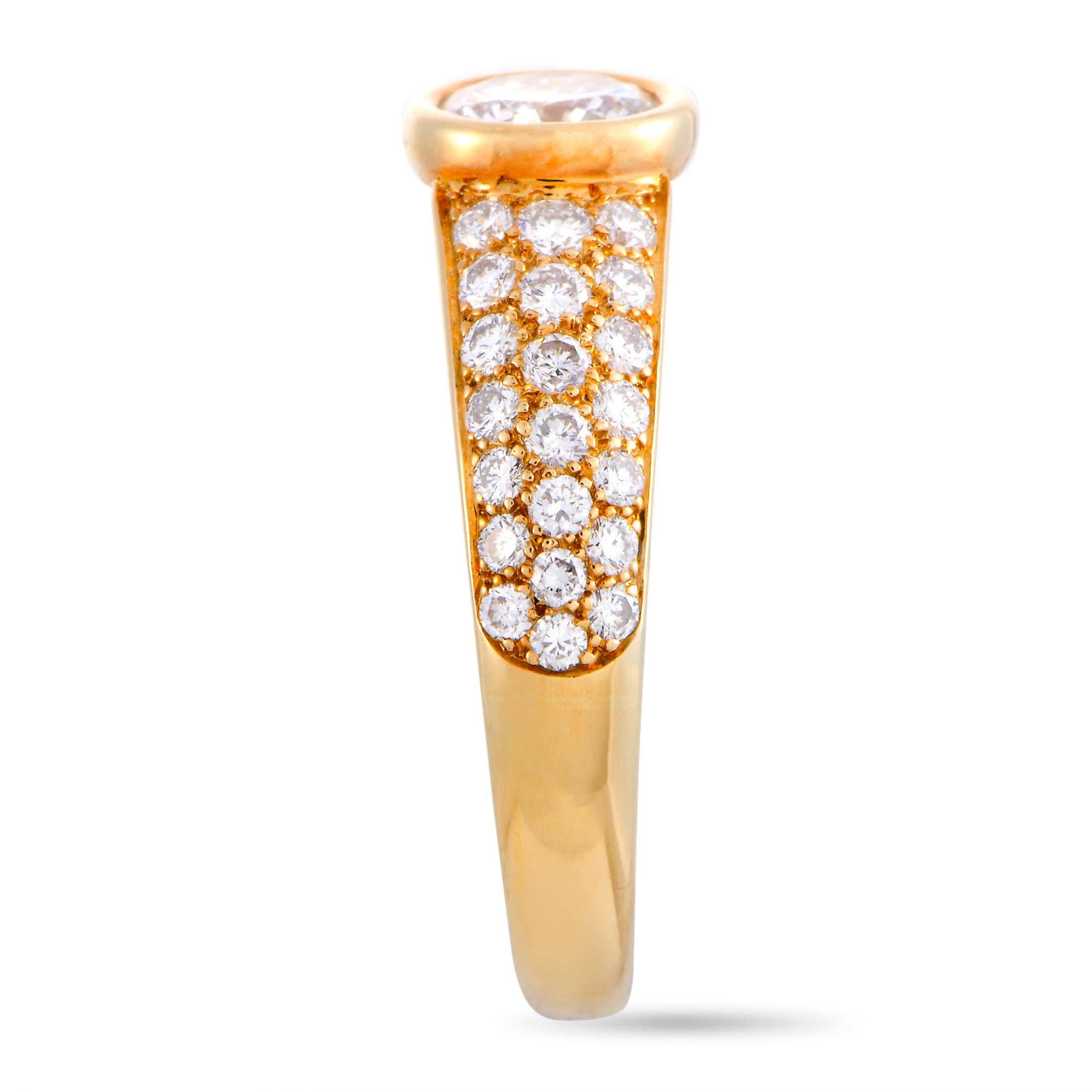 Round Cut Cartier Diamond Pave Yellow Gold Engagement Ring