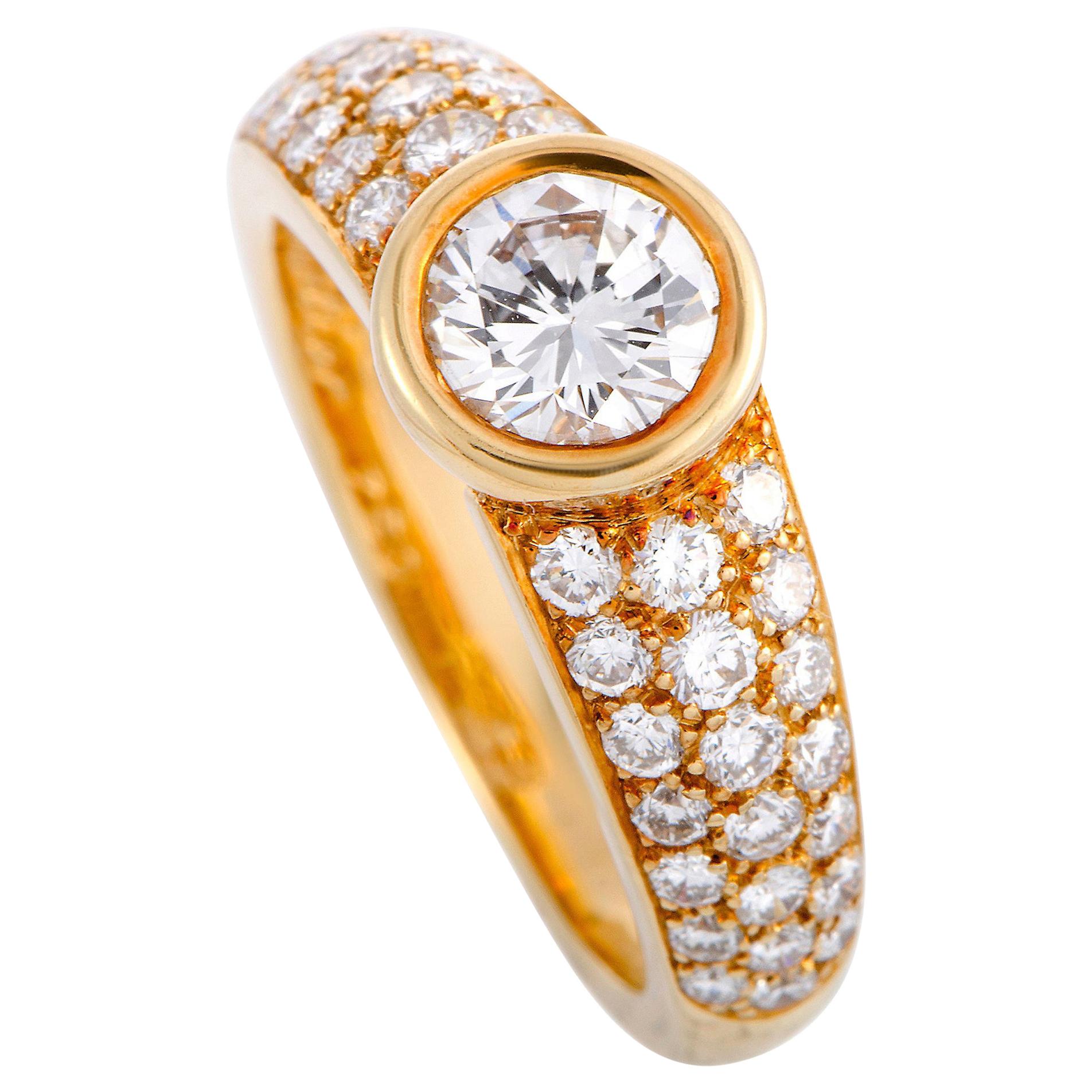 Cartier Diamond Pave Yellow Gold Engagement Ring