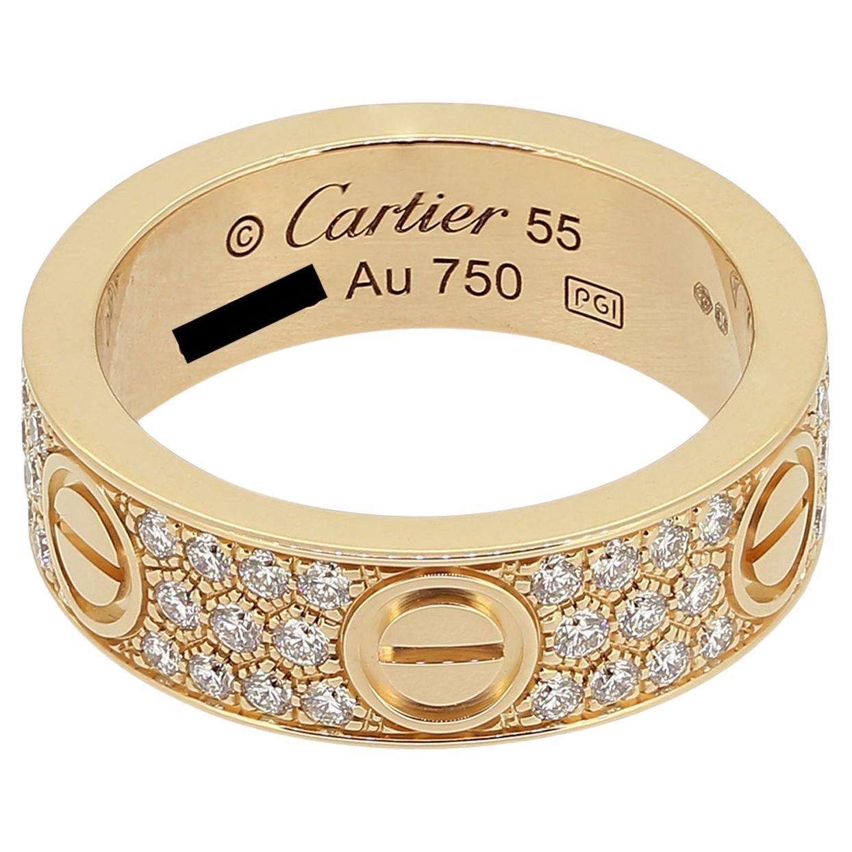 Cartier Diamond-Paved LOVE Ring Size O (55) For Sale