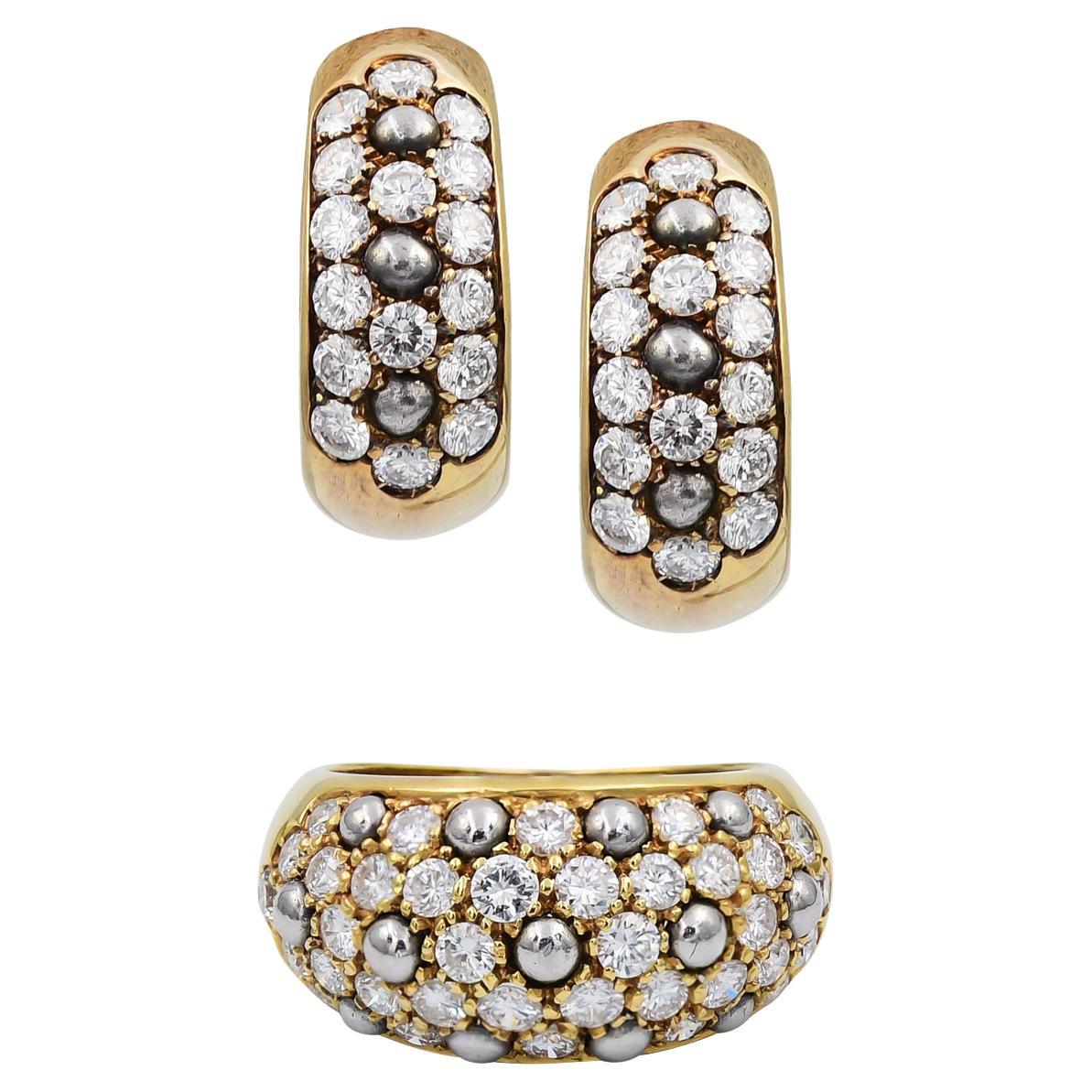 Cartier Diamond Pearl Ear Clips & Ring Suite, circa 1970s For Sale