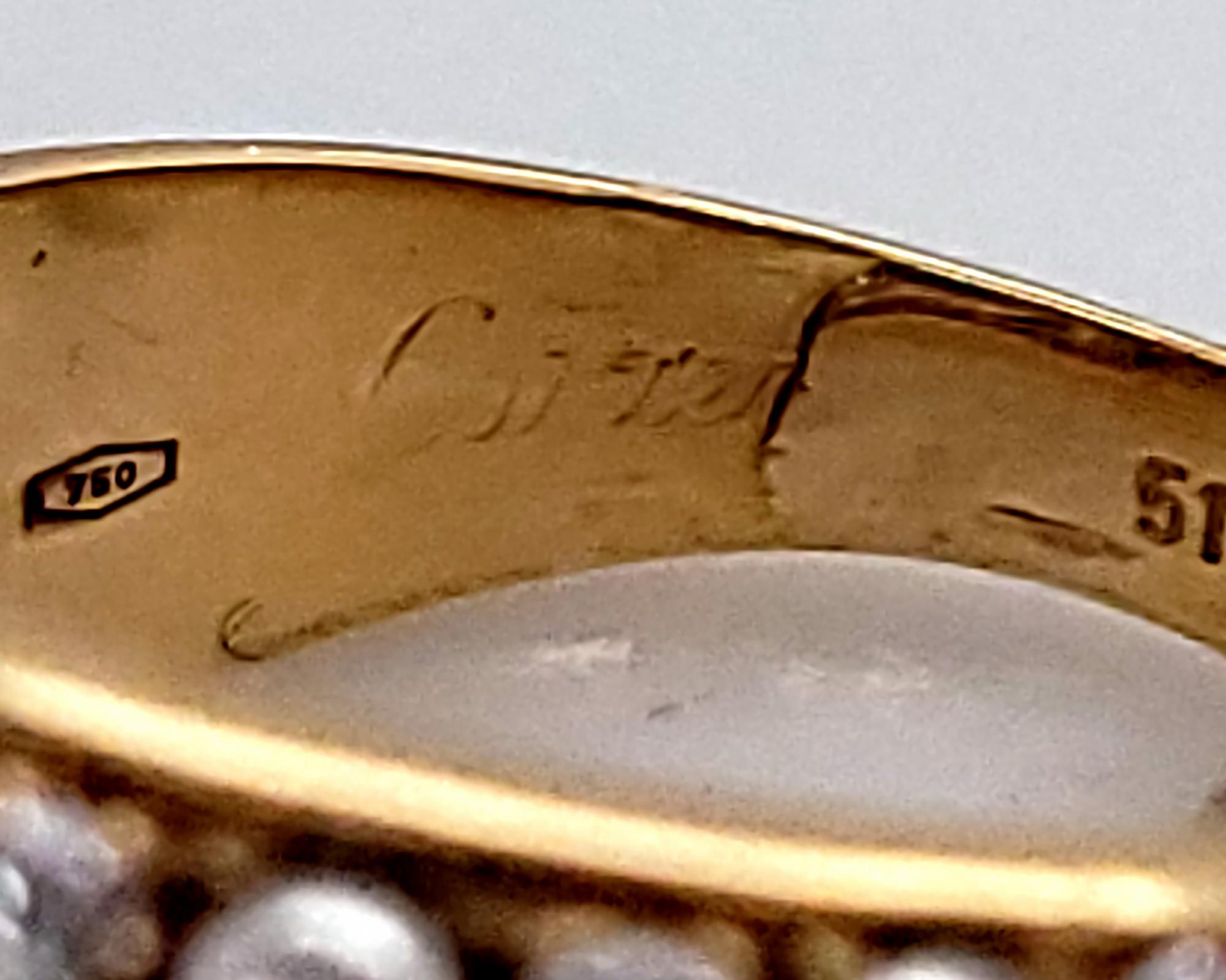 Cartier Diamond Pearl Ring in 18kt Yellow Gold In Good Condition For Sale In New York, NY