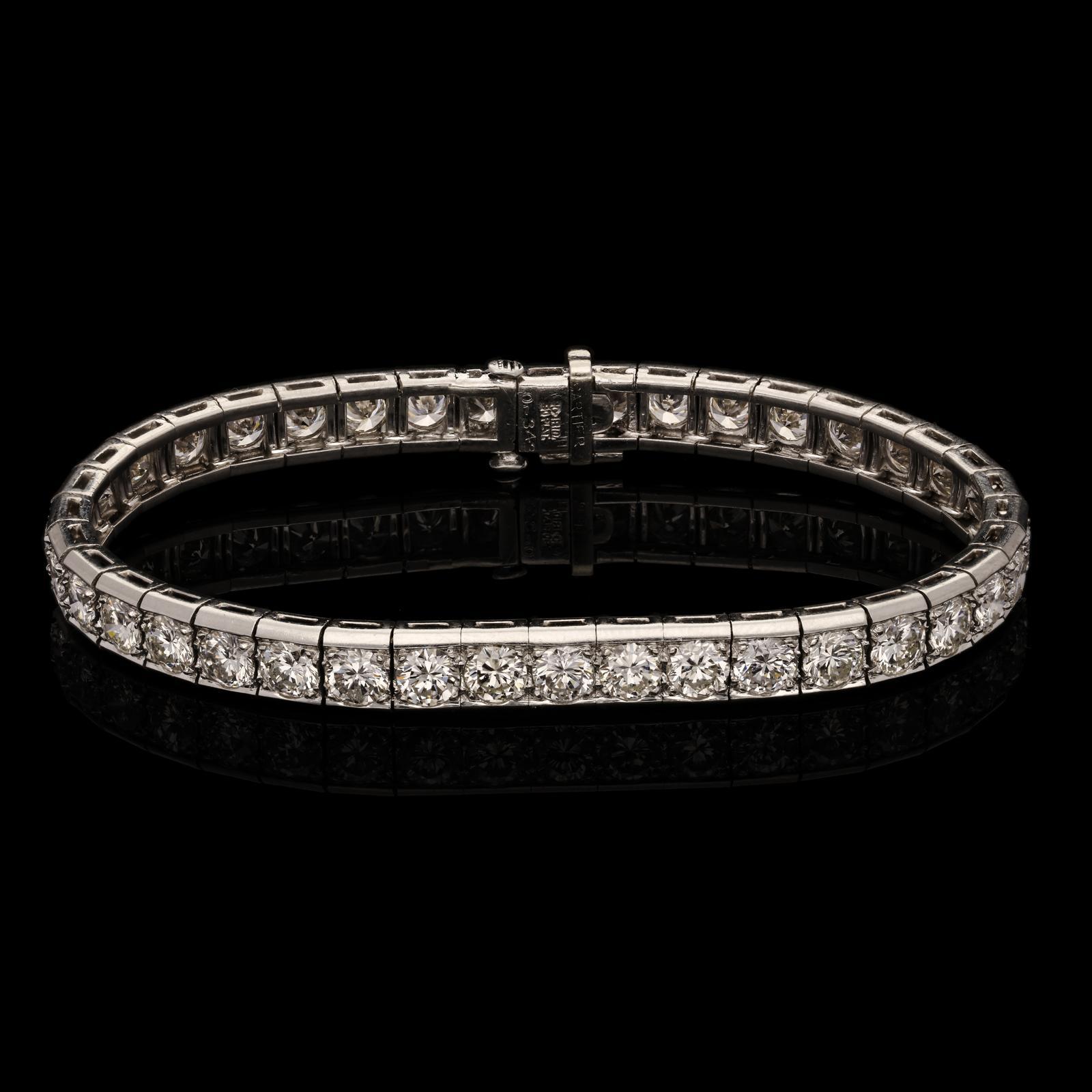 Brilliant Cut Cartier, Diamond & Platinum Line Bracelet est.10cts circa 1950's