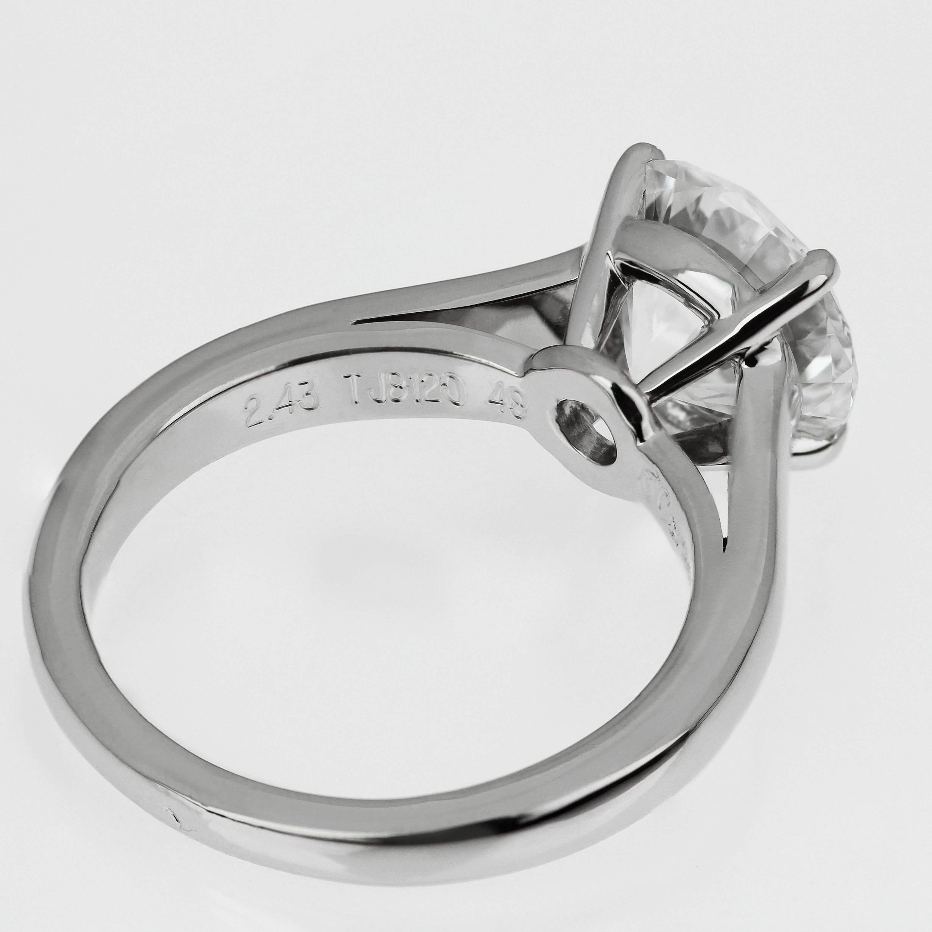 Modern Cartier Diamond Ring, GIA Certified Solitaire Single Stone 2.43 Carat F VVS1