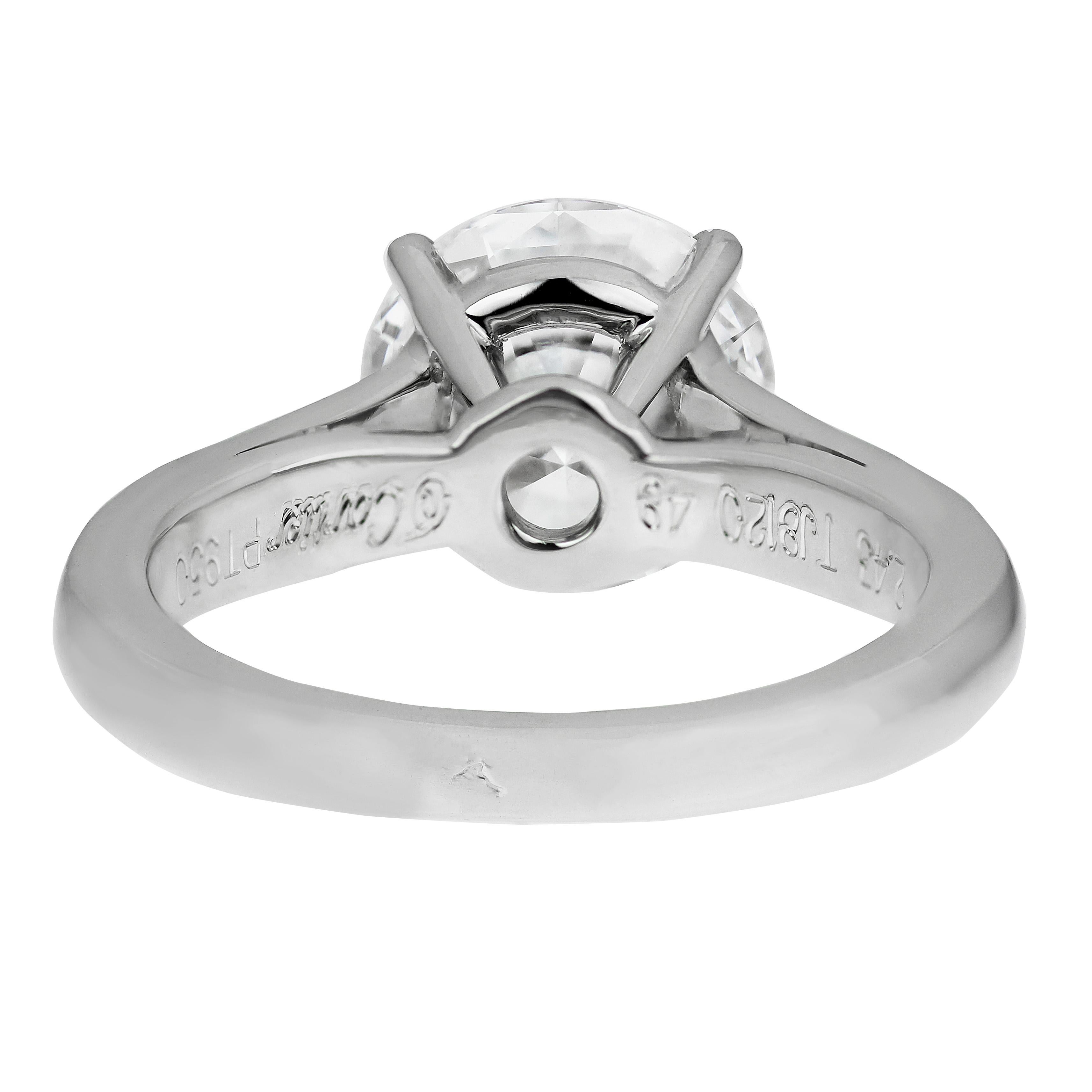 Round Cut Cartier Diamond Ring, GIA Certified Solitaire Single Stone 2.43 Carat F VVS1