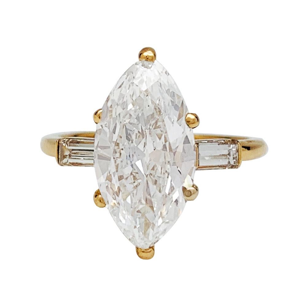 Contemporary Cartier 3.15 Carat Marquise Cut Diamond Gold Ring