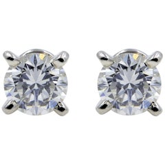 Cartier Diamond Round Cut Stud Earrings GIA 0.49 Carat Platinum