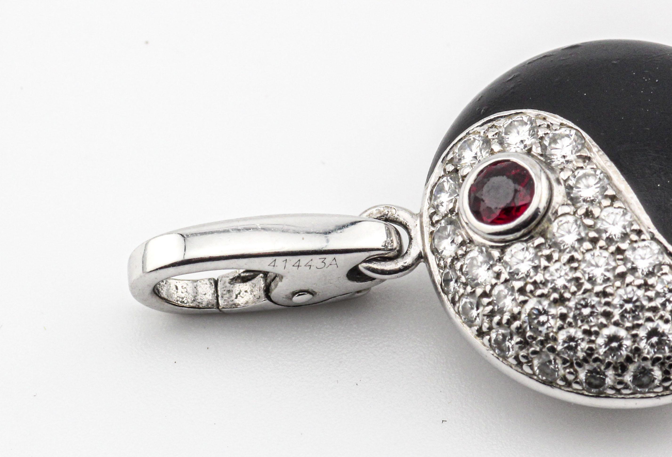 Cartier Diamond Ruby 18 Karat White Gold Yin Yang Charm Pendant In Good Condition In Bellmore, NY