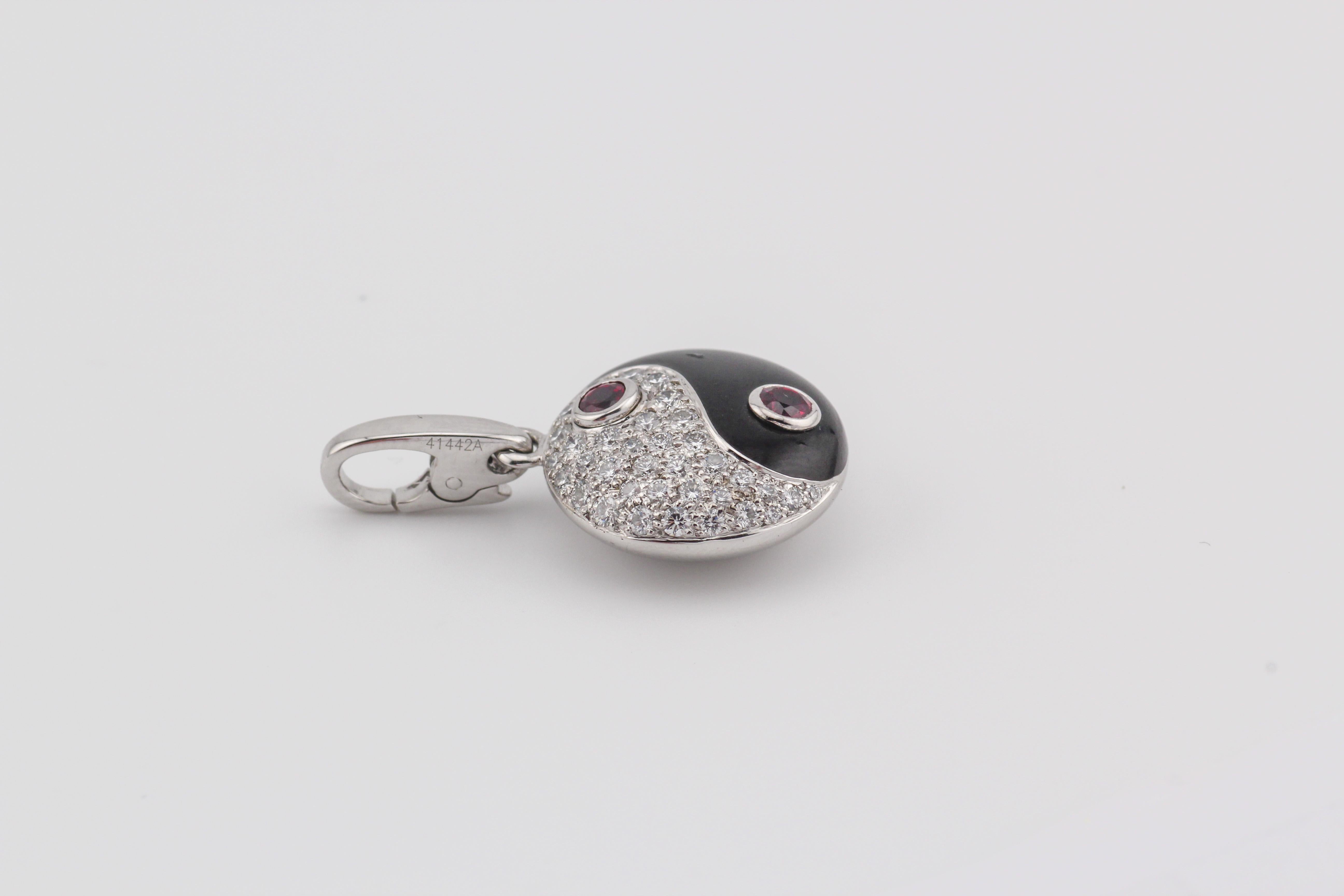 Cartier Diamond Ruby 18 Karat White Gold Yin Yang Charm Pendant In Good Condition For Sale In Bellmore, NY