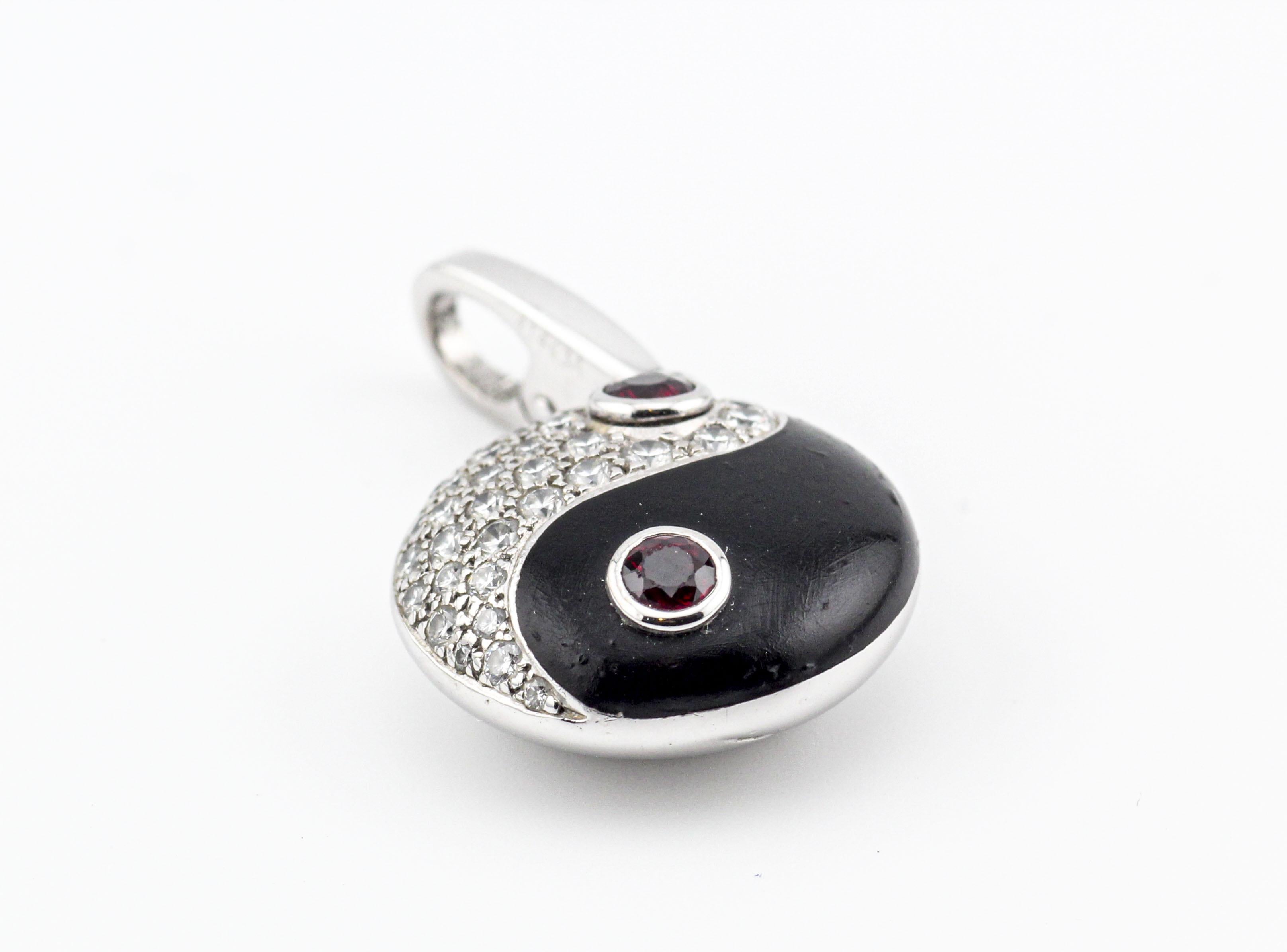 Women's or Men's Cartier Diamond Ruby 18 Karat White Gold Yin Yang Charm Pendant