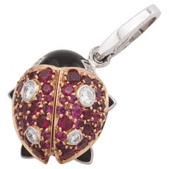 Cartier Diamond Ruby 18k Gold Limited Edition Ladybug Charm Pendant