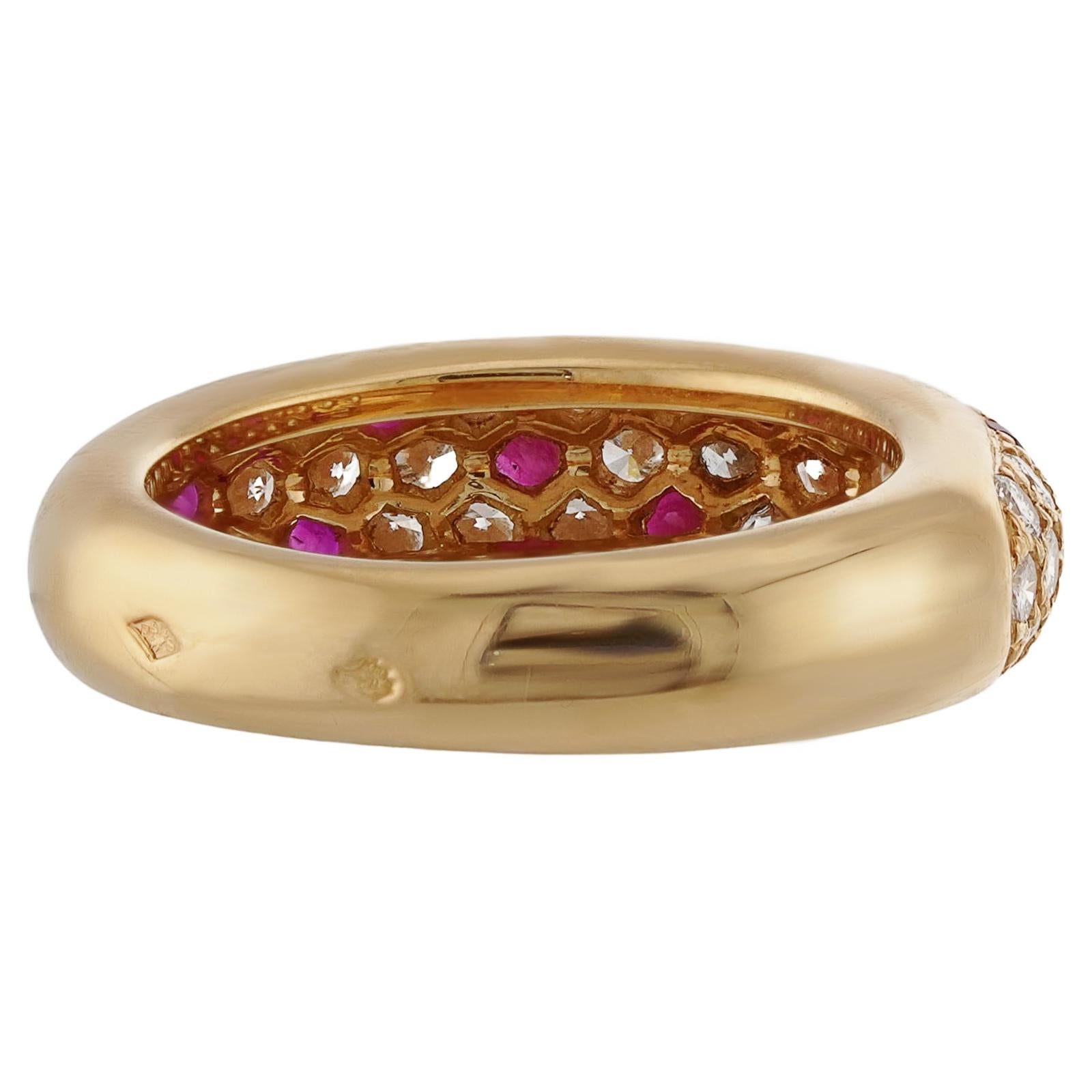 Women's CARTIER Diamond Ruby 18k Yellow Gold Band Ring For Sale