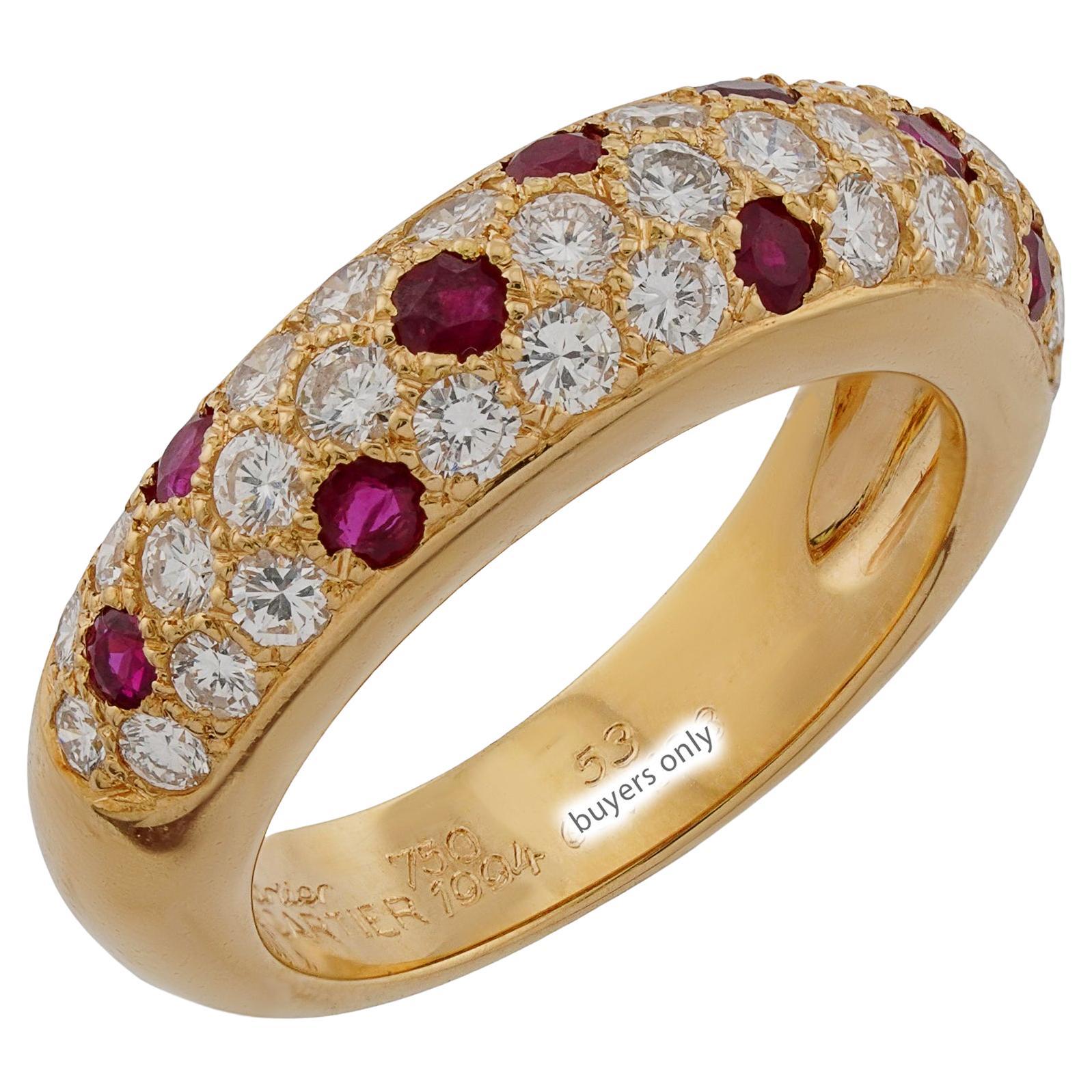 CARTIER Diamond Ruby 18k Yellow Gold Band Ring For Sale