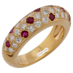 Vintage CARTIER Diamond Ruby 18k Yellow Gold Band Ring