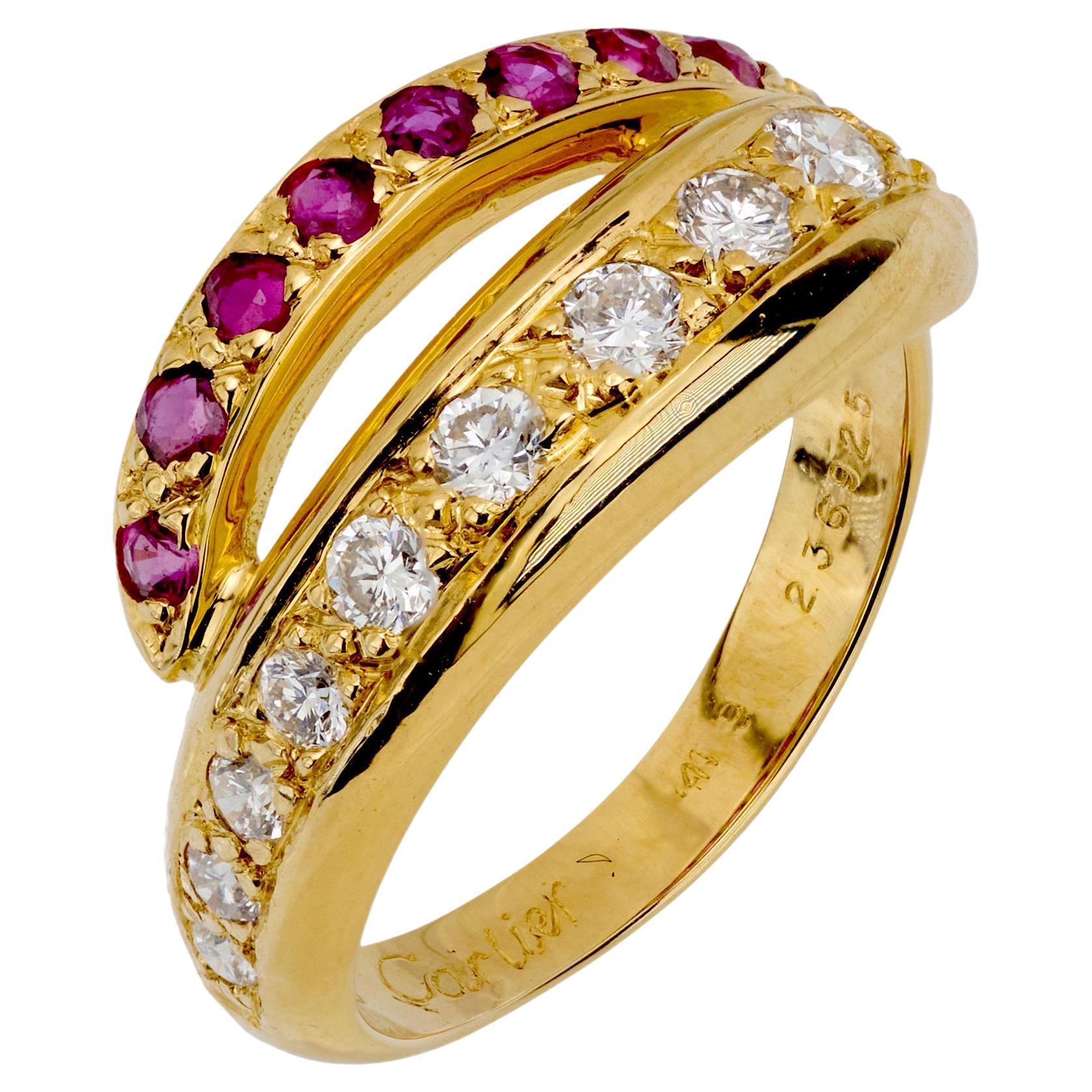 Cartier diamond ruby 18k yellow gold bypass band